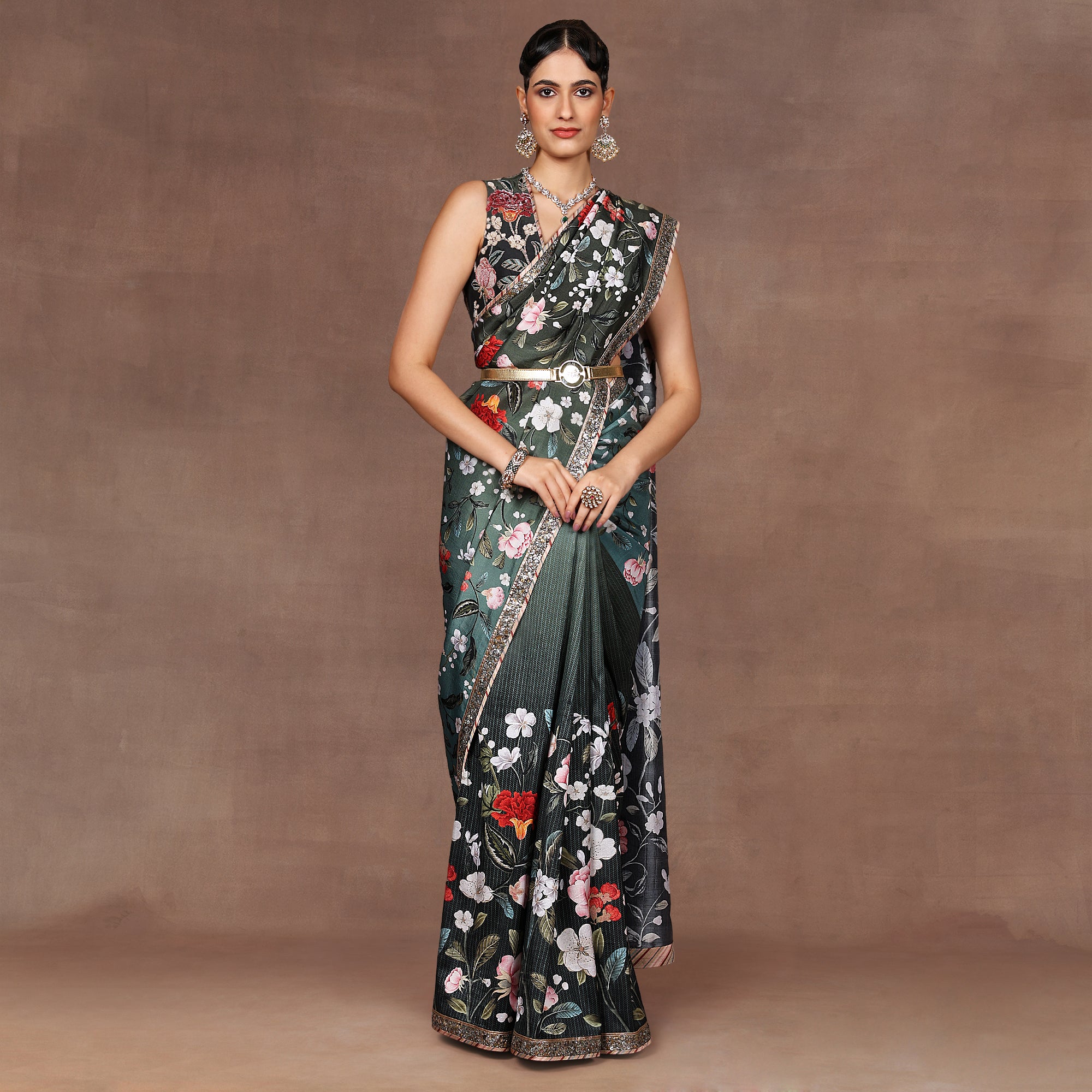 Turquoise - Green Ombre Saree Set | EAST