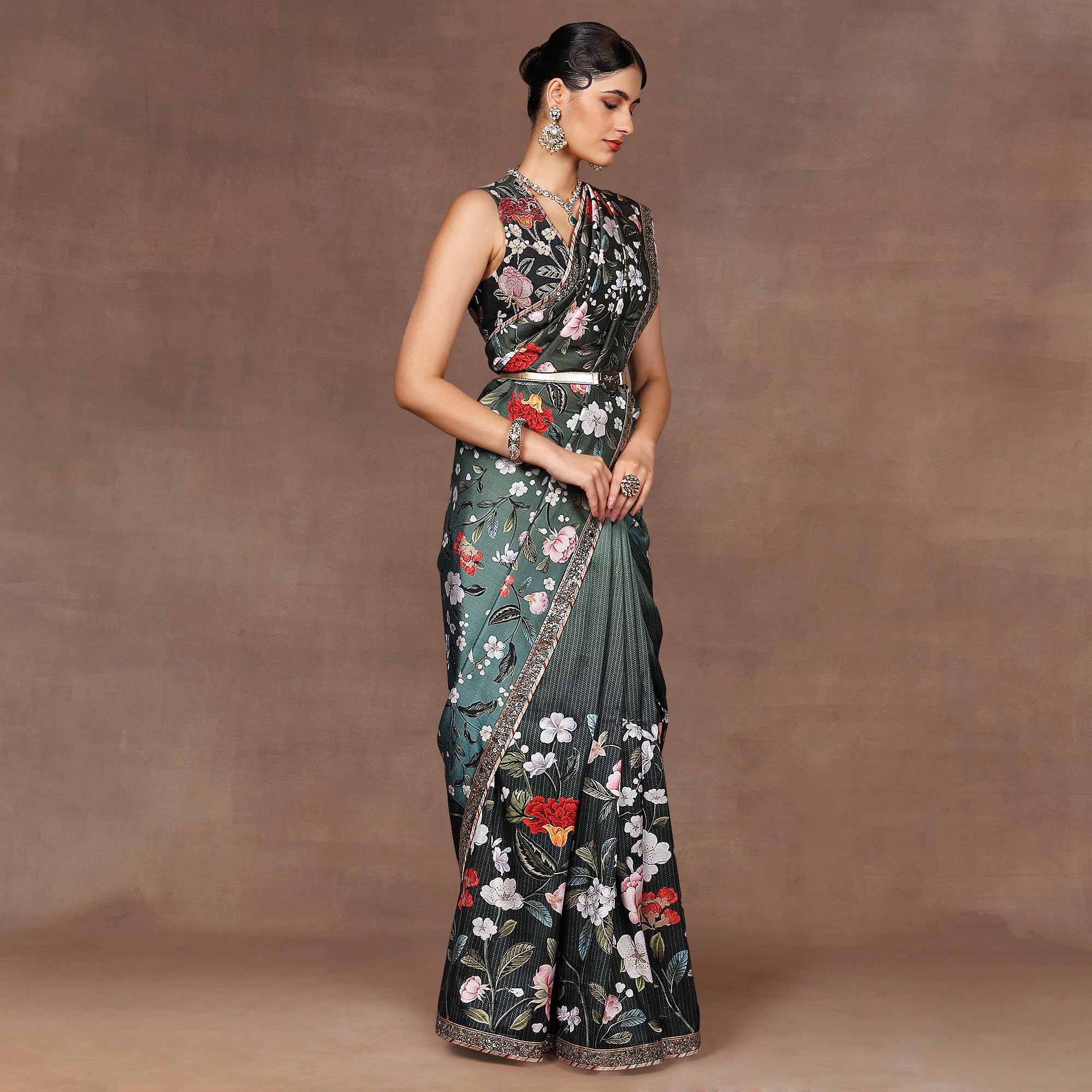 Turquoise - Green Ombre Saree Set | EAST