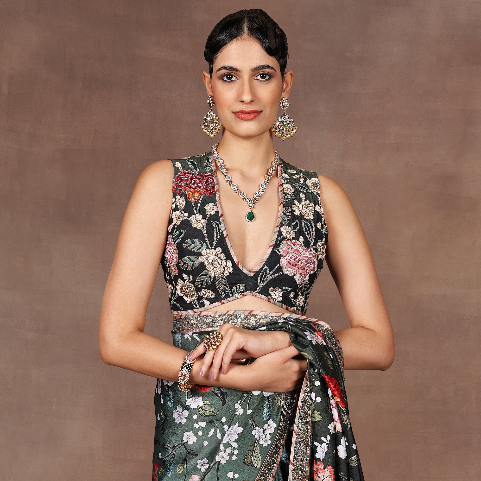 Turquoise - Green Ombre Saree Set | EAST