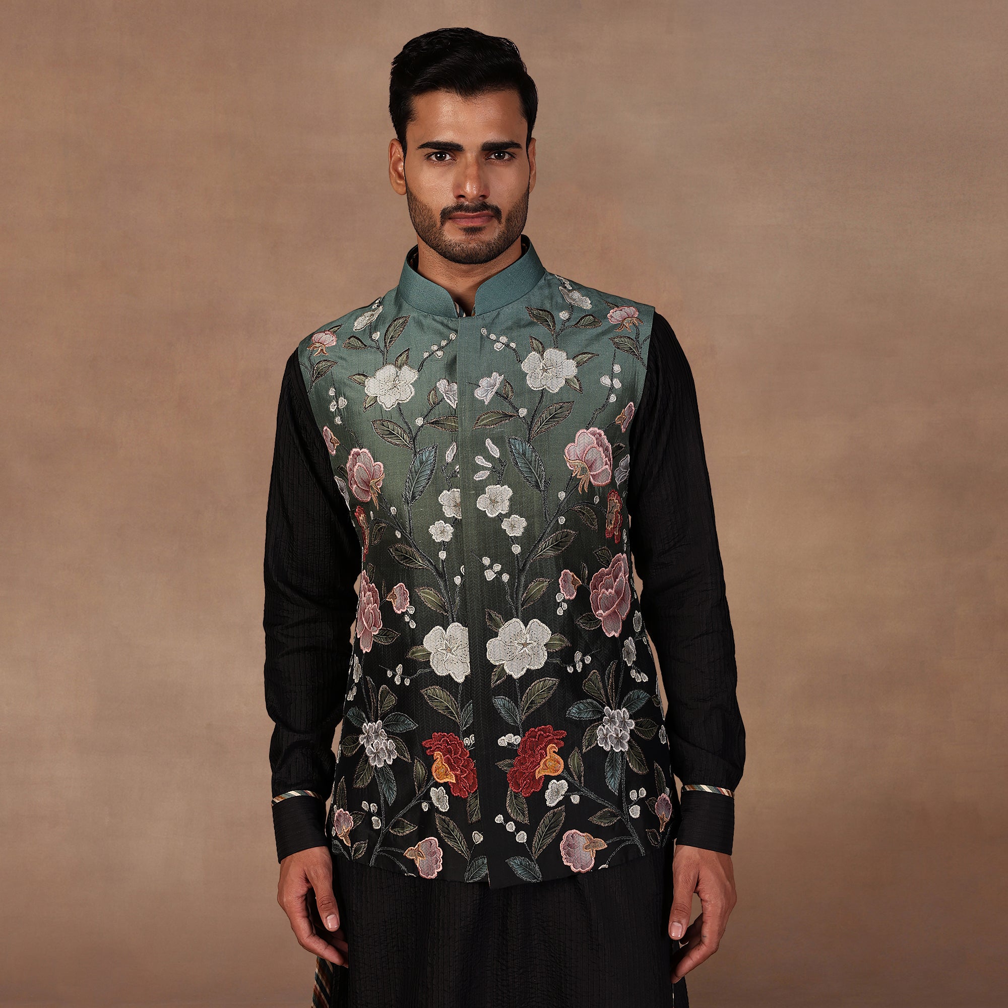 Turquoise Ombre Nehru Jacket Set | EAST