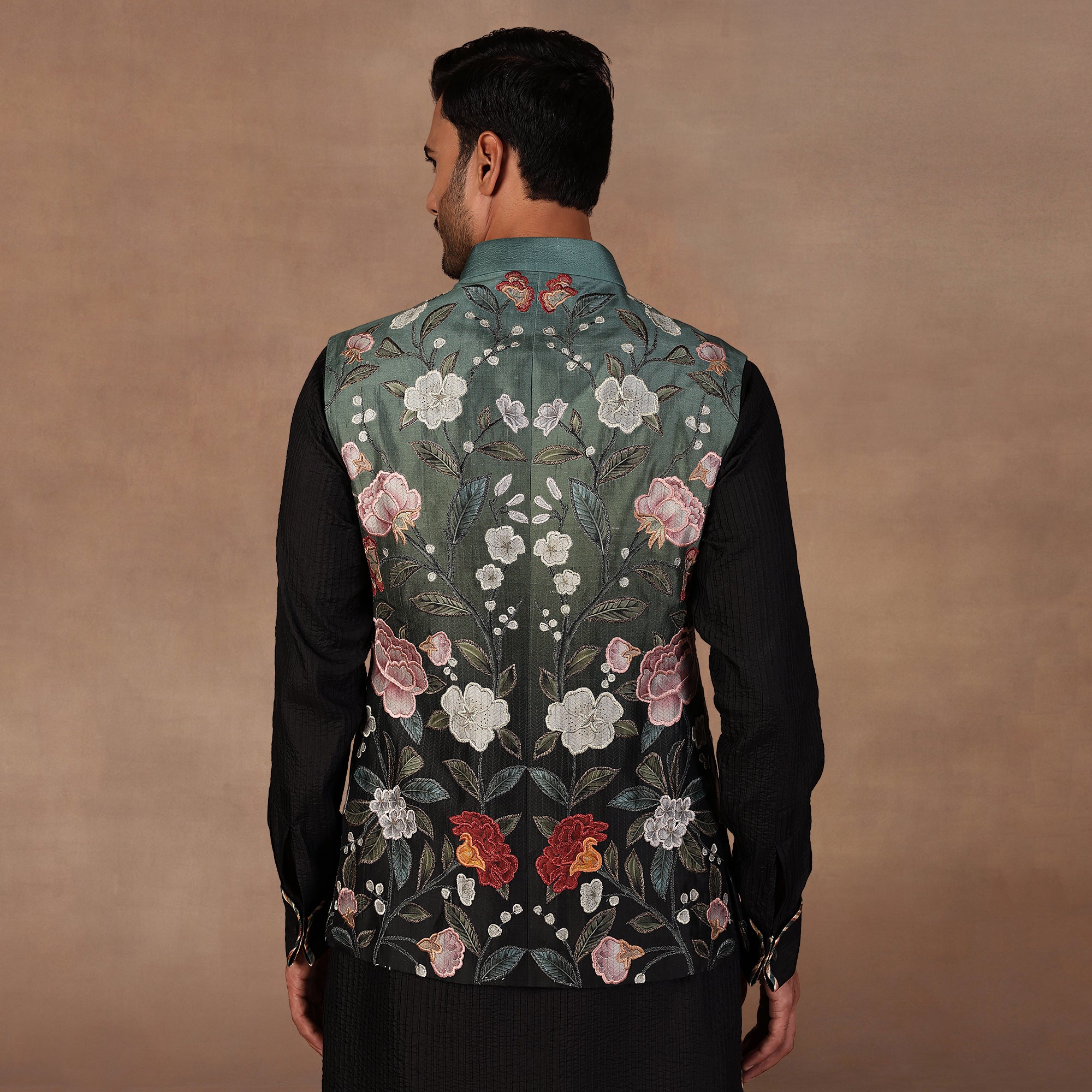 Turquoise Ombre Nehru Jacket Set | EAST