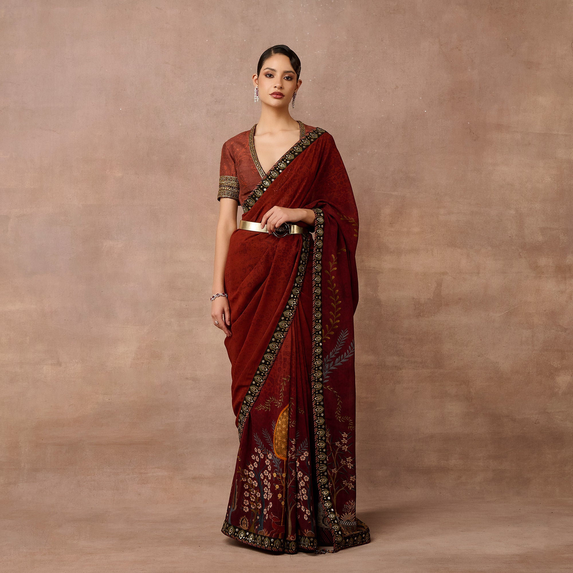 Vintage Maroon Saree Set | EAST