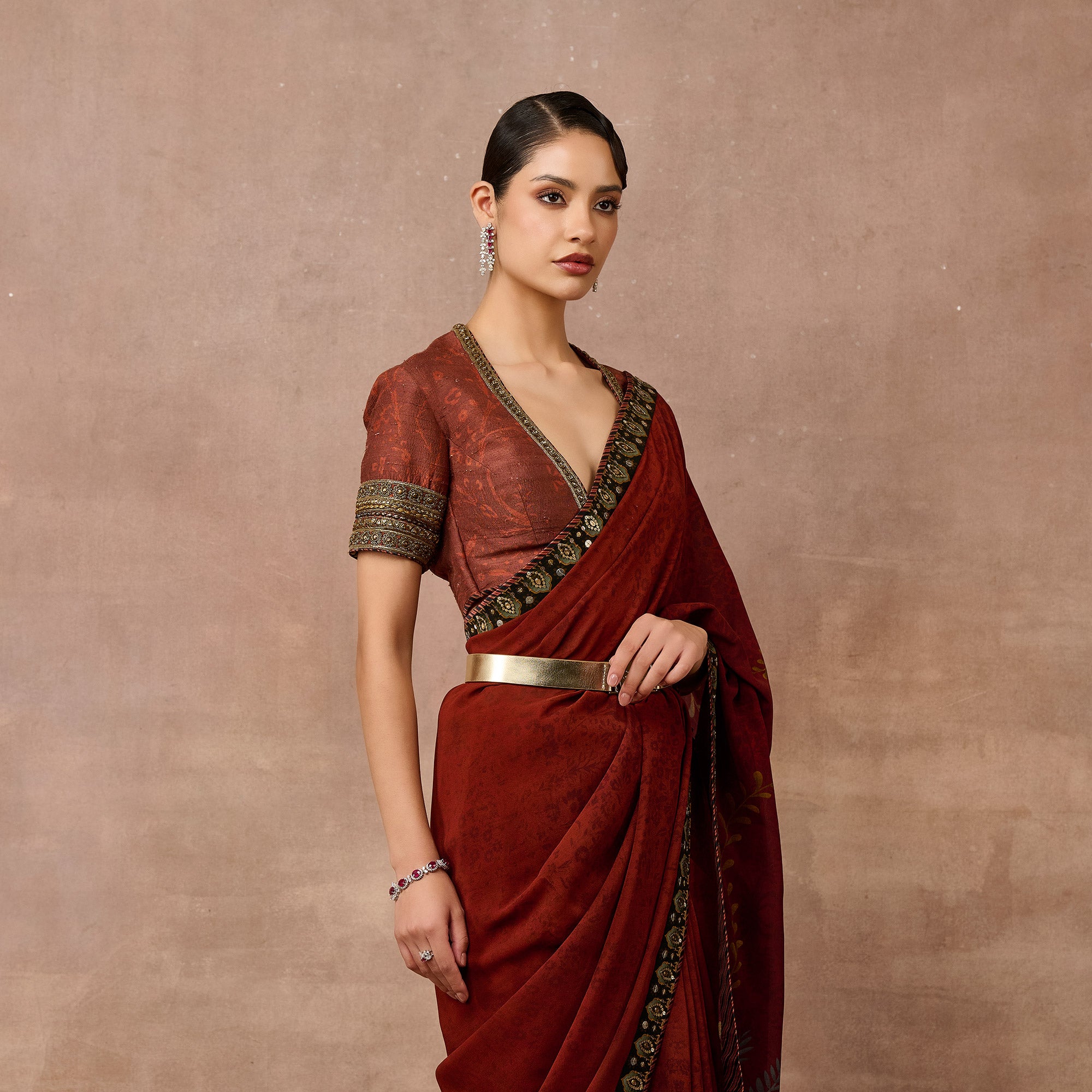 Vintage Maroon Saree Set | EAST