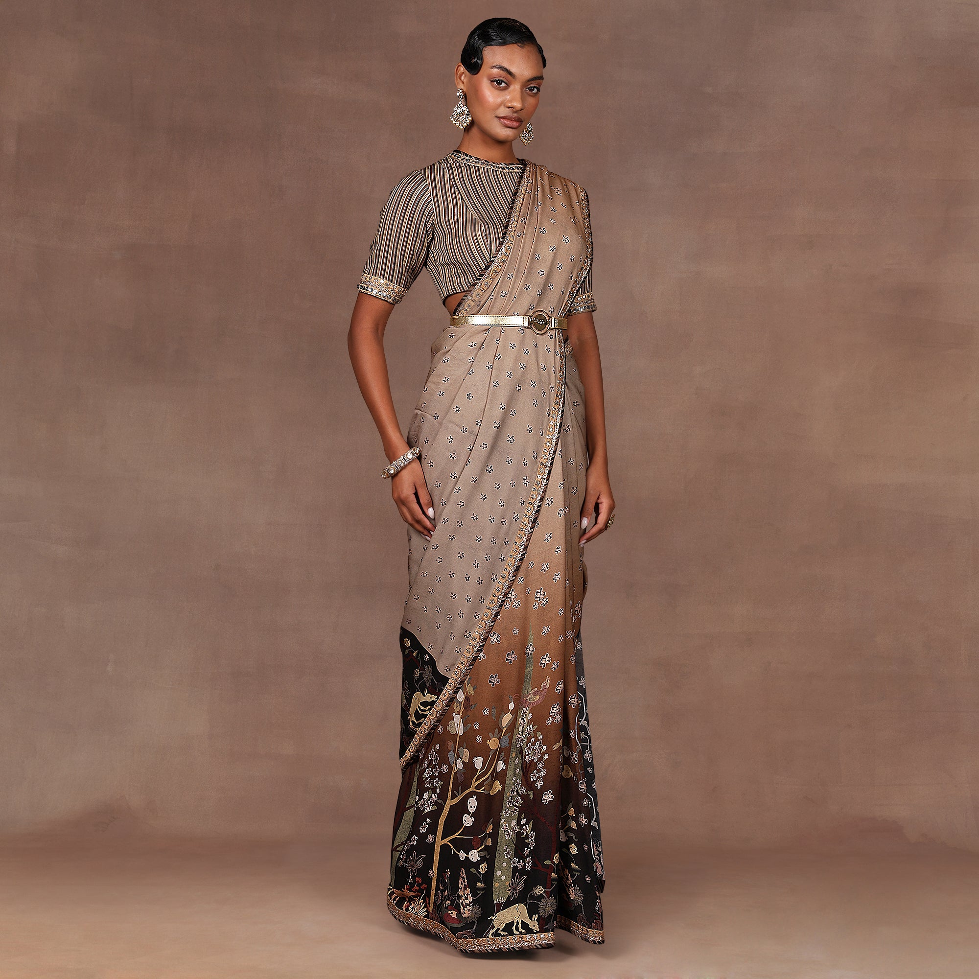 Walnut Brown Ombre Saree Set | EAST