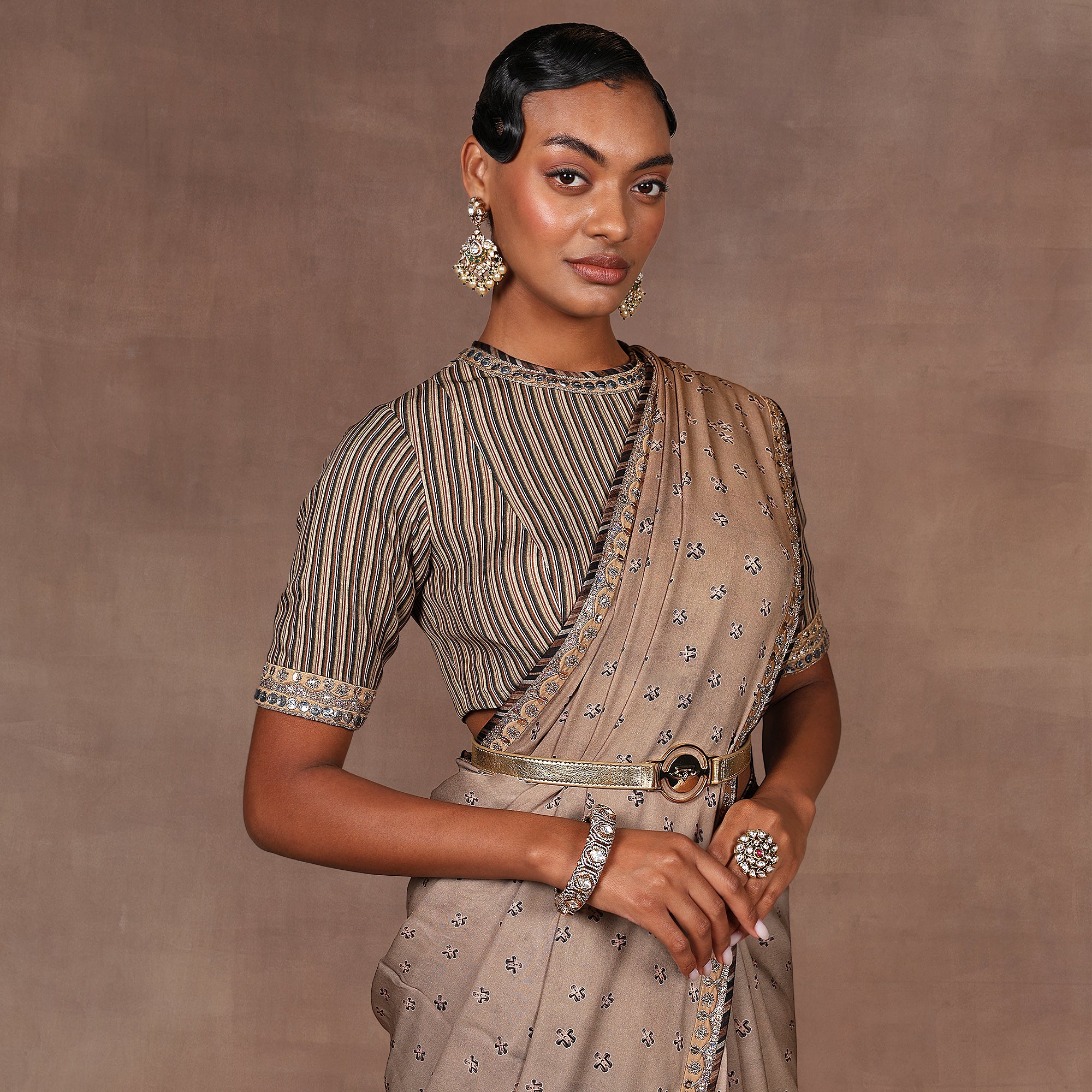 Walnut Brown Ombre Saree Set | EAST