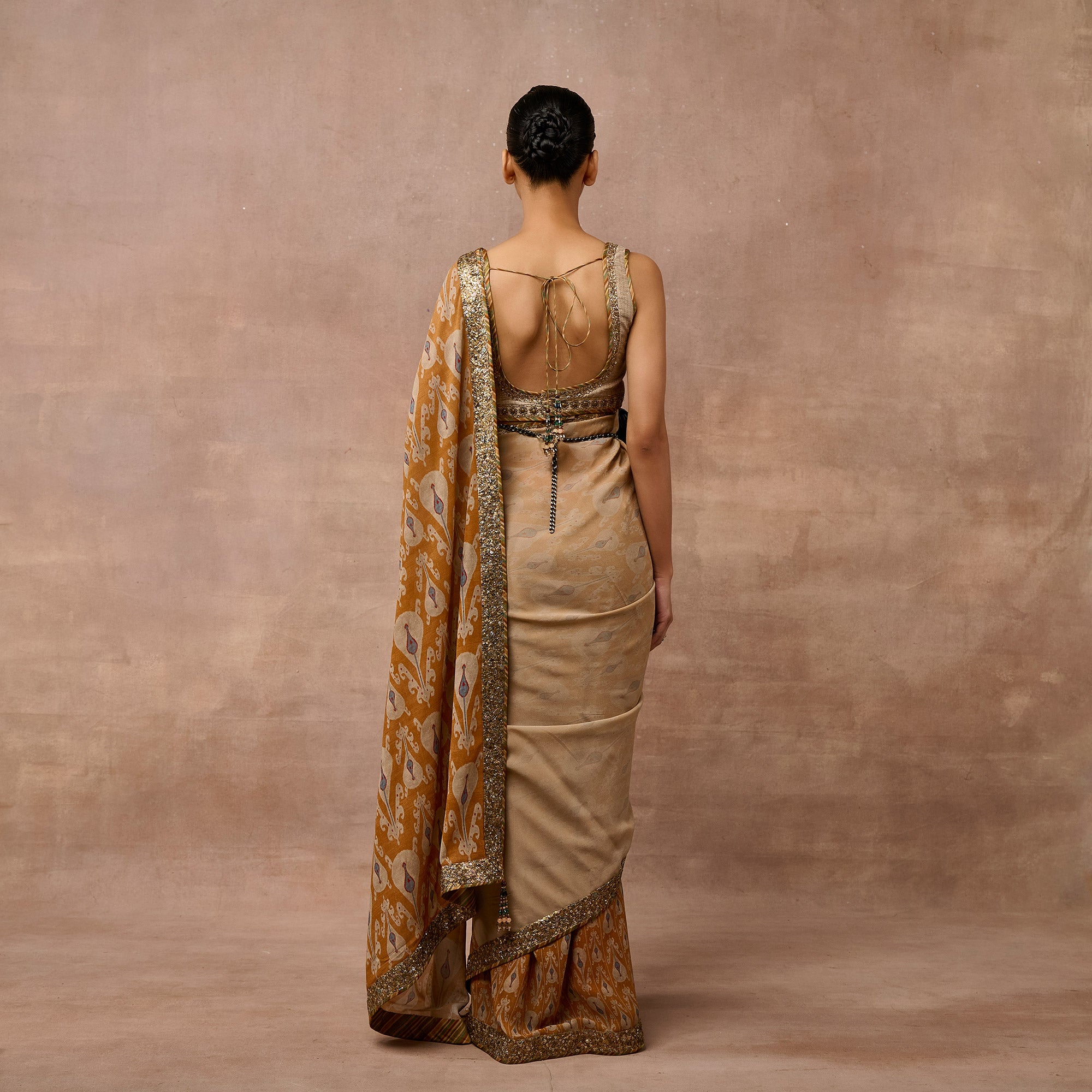 Warm Beige- Amber Ombre Saree Set | EAST
