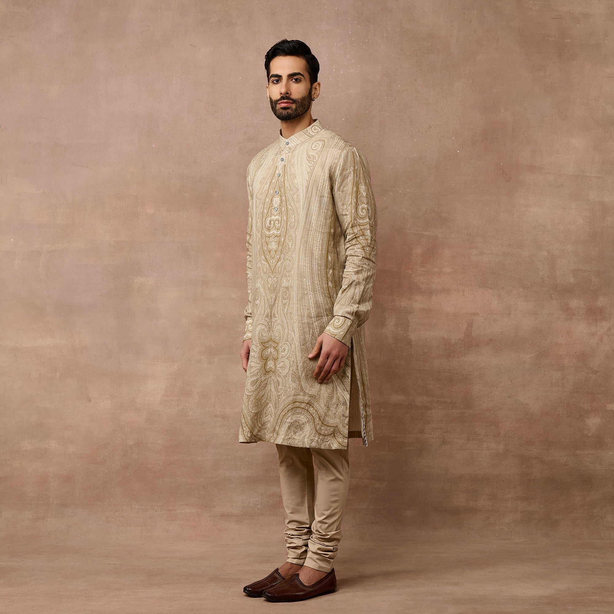 Warm Beige Jamawar Kurta Set | EAST