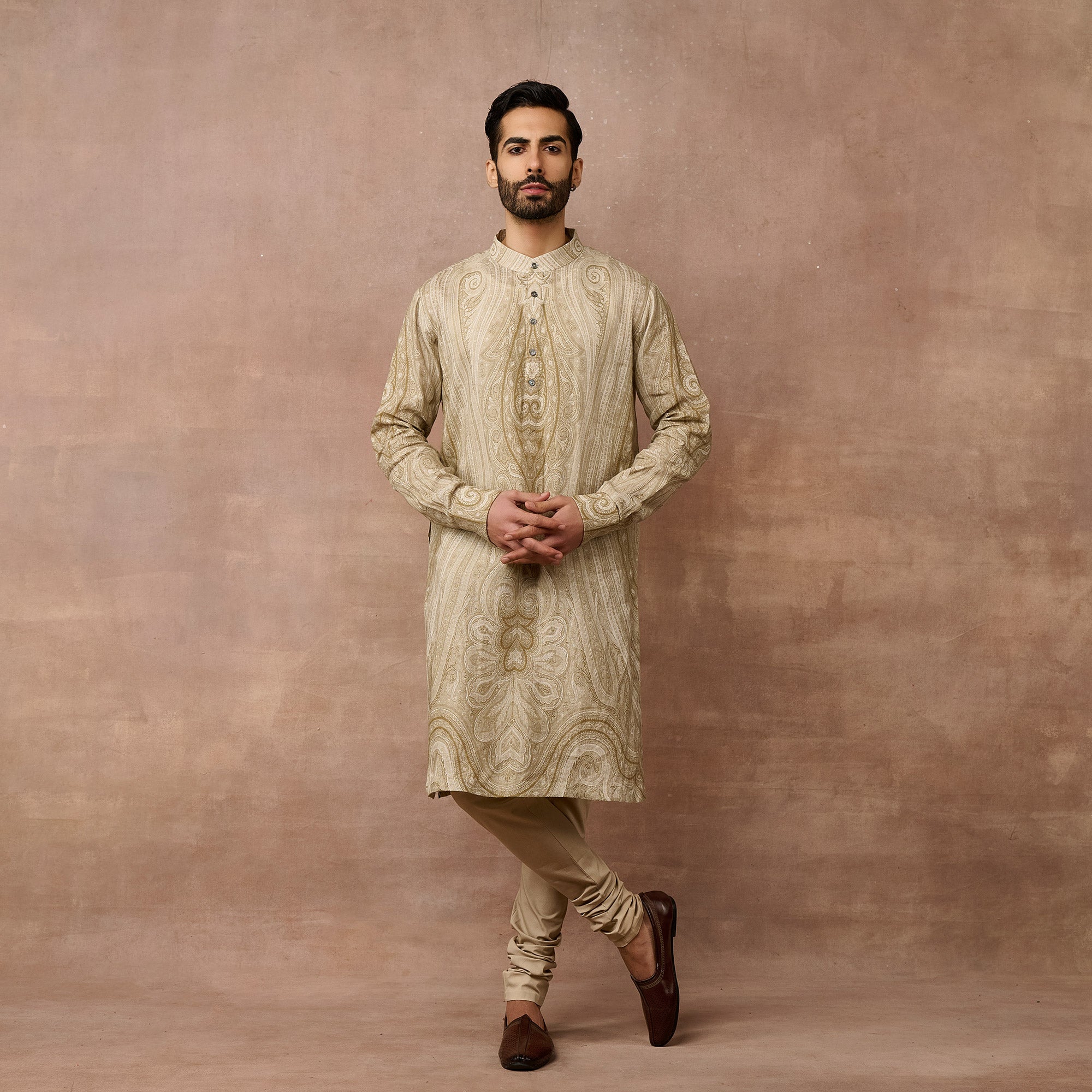 Warm Beige Jamawar Kurta Set | EAST