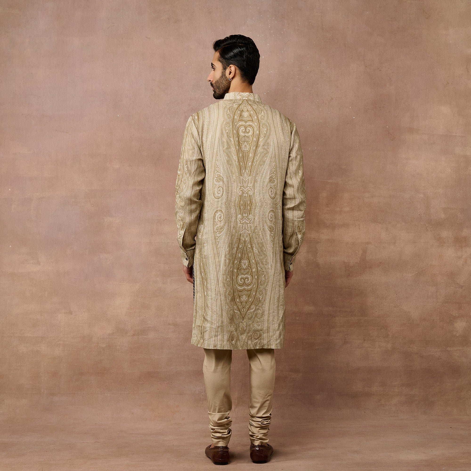Warm Beige Jamawar Kurta Set | EAST
