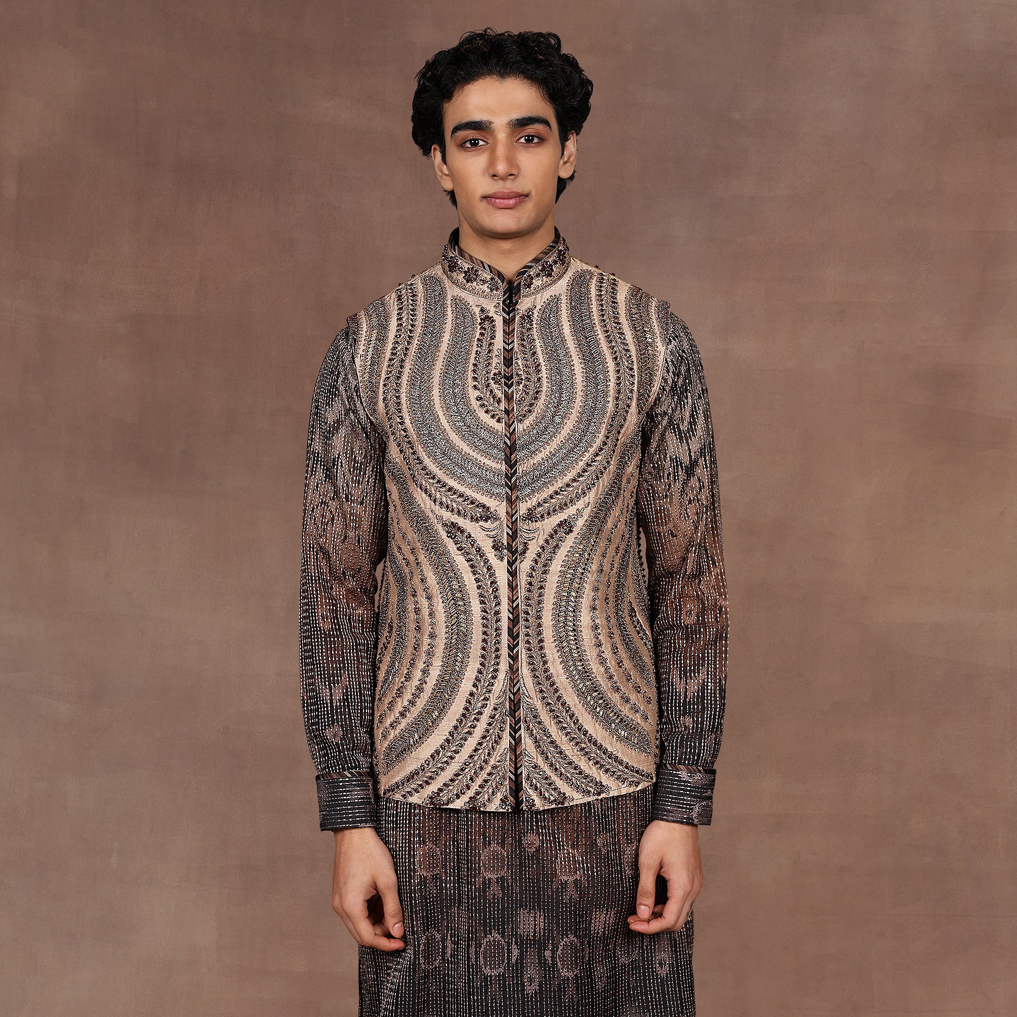 Warm Taupe Nehru Jacket Set | EAST