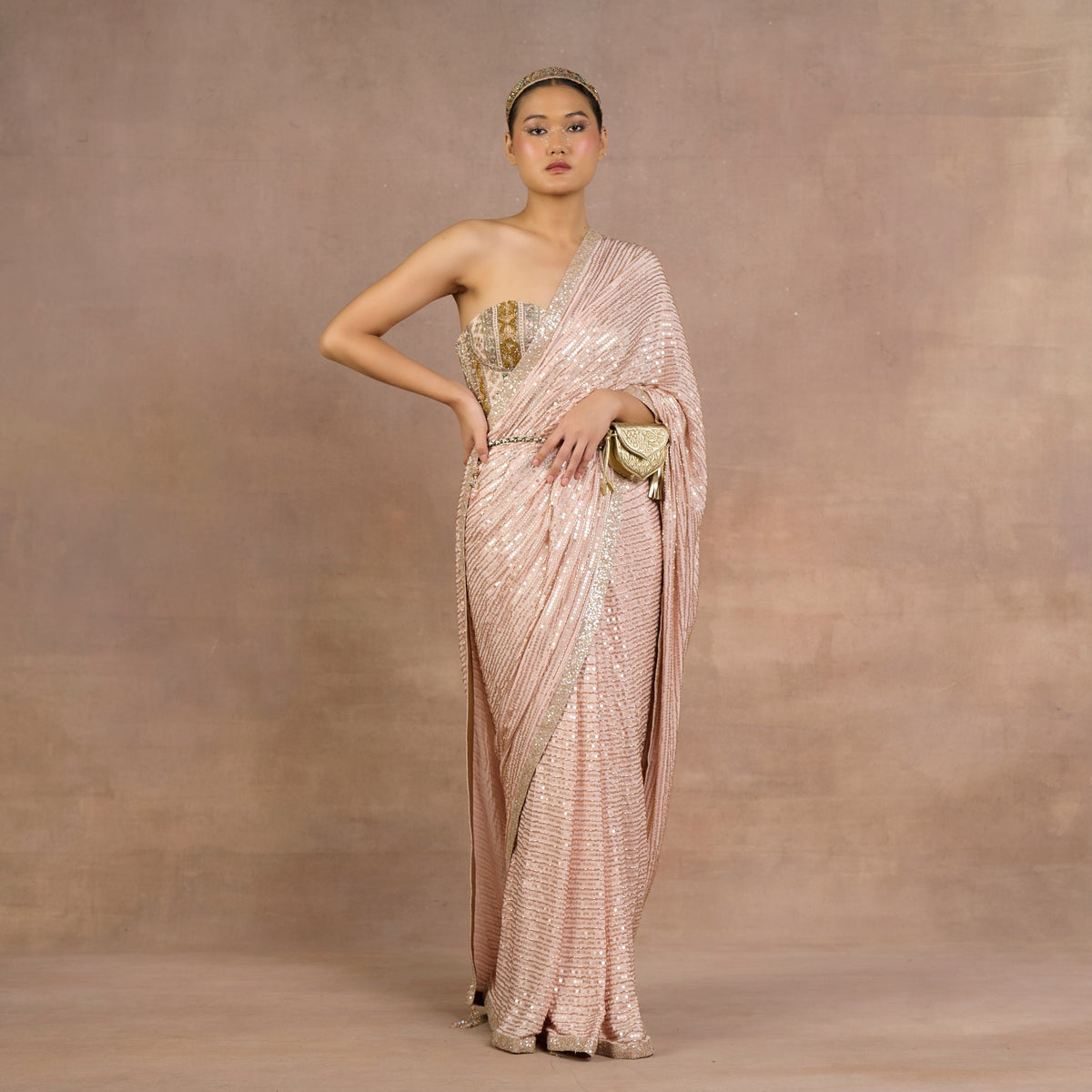 Blush Pink Corset Saree Set | Siddi