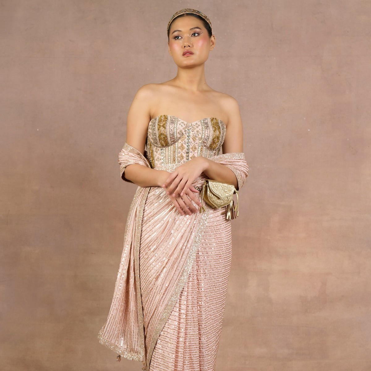 Blush Pink Corset Saree Set | Siddi
