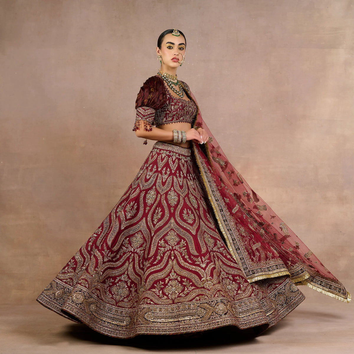 Burgundy-Gold Lehenga Set | Siddi