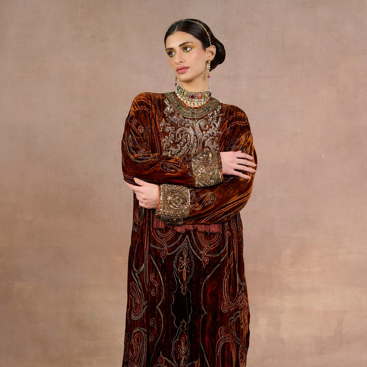Rust Jamawar Kaftan | Siddi