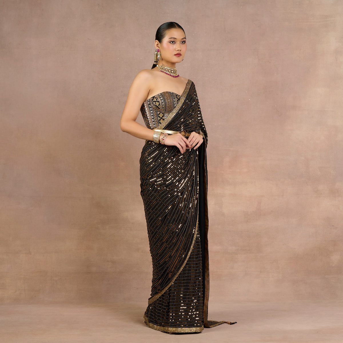Noir - Gold Corset Saree Set | Siddi