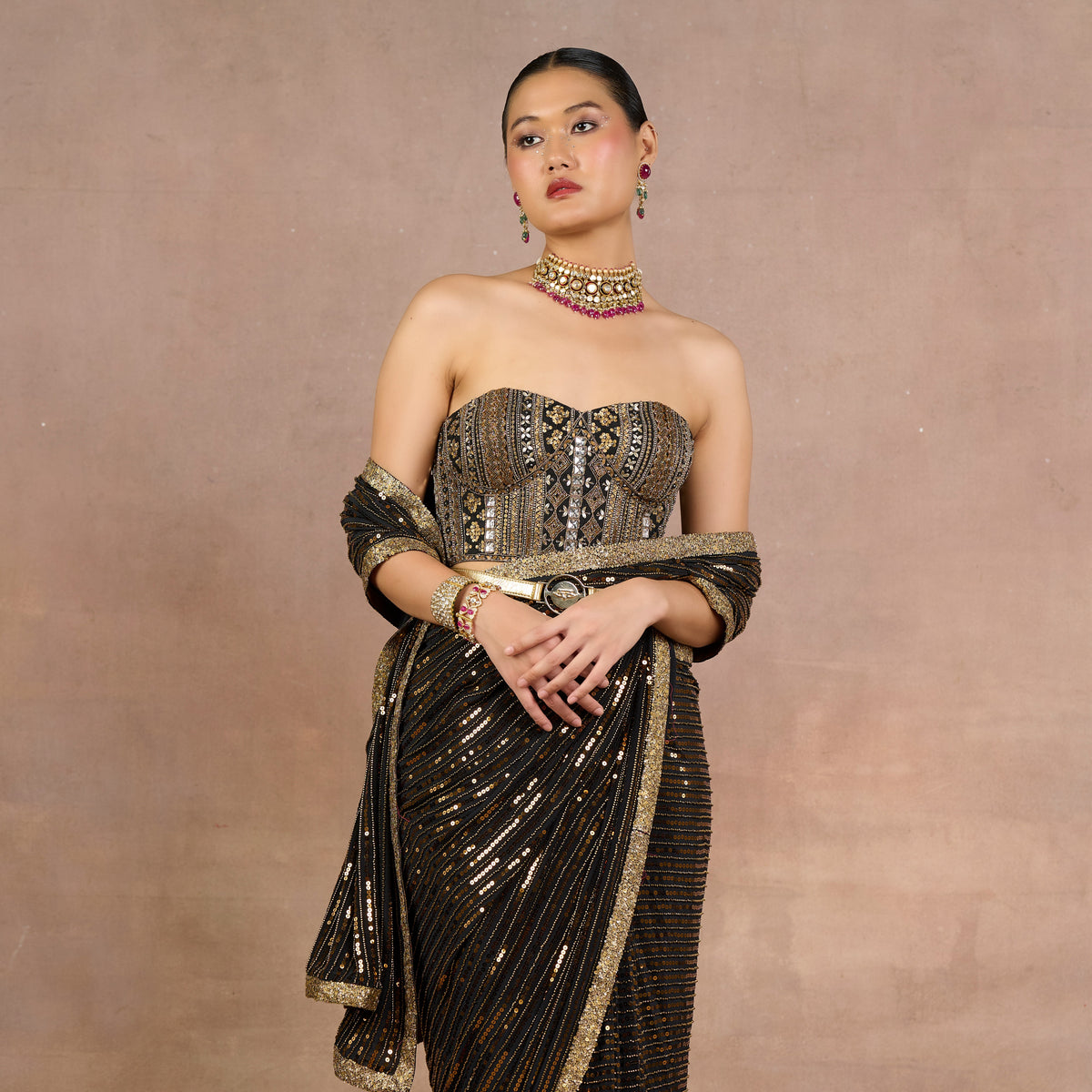 Noir - Gold Corset Saree Set | Siddi