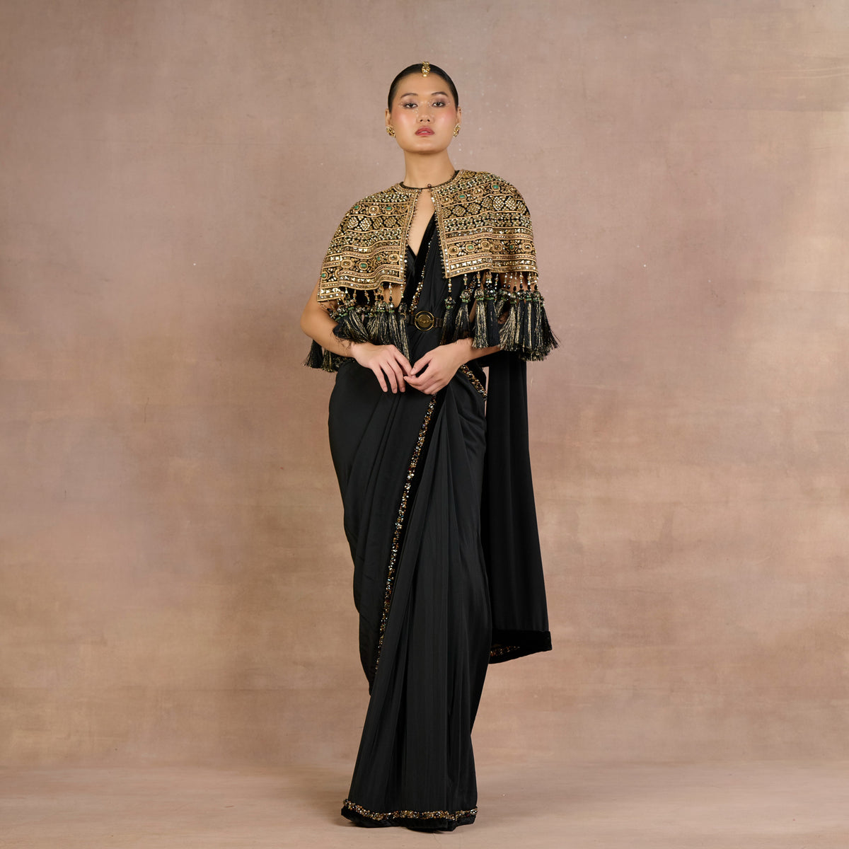 Noir Gold Cape Saree Set | Siddi
