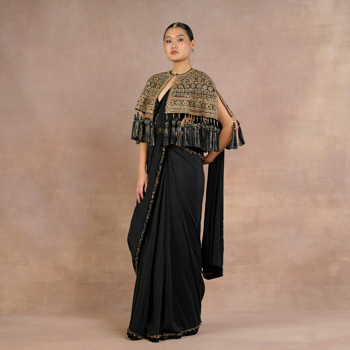 Noir Gold Cape Saree Set | Siddi