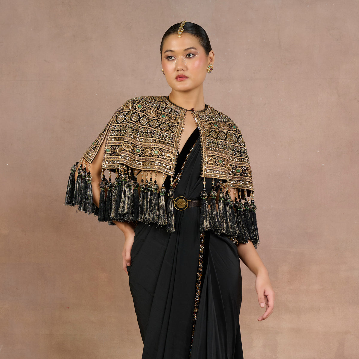 Noir Gold Cape Saree Set | Siddi