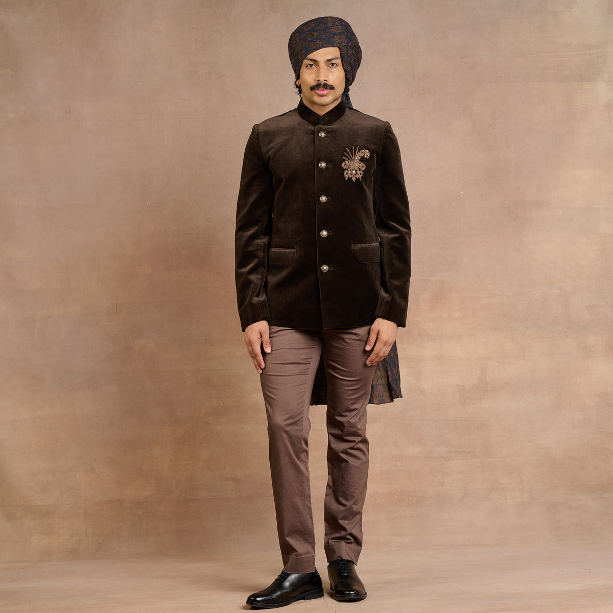 Brown Velvet Bandhgala Set | Siddi