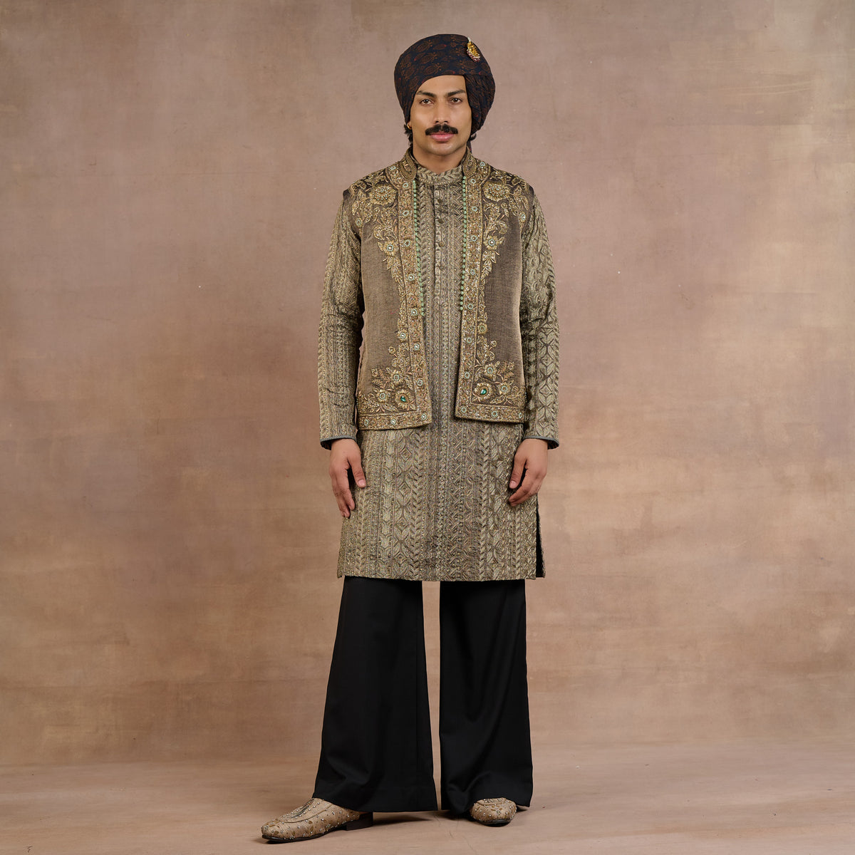 Olive Grey Nehru jacket | Siddi