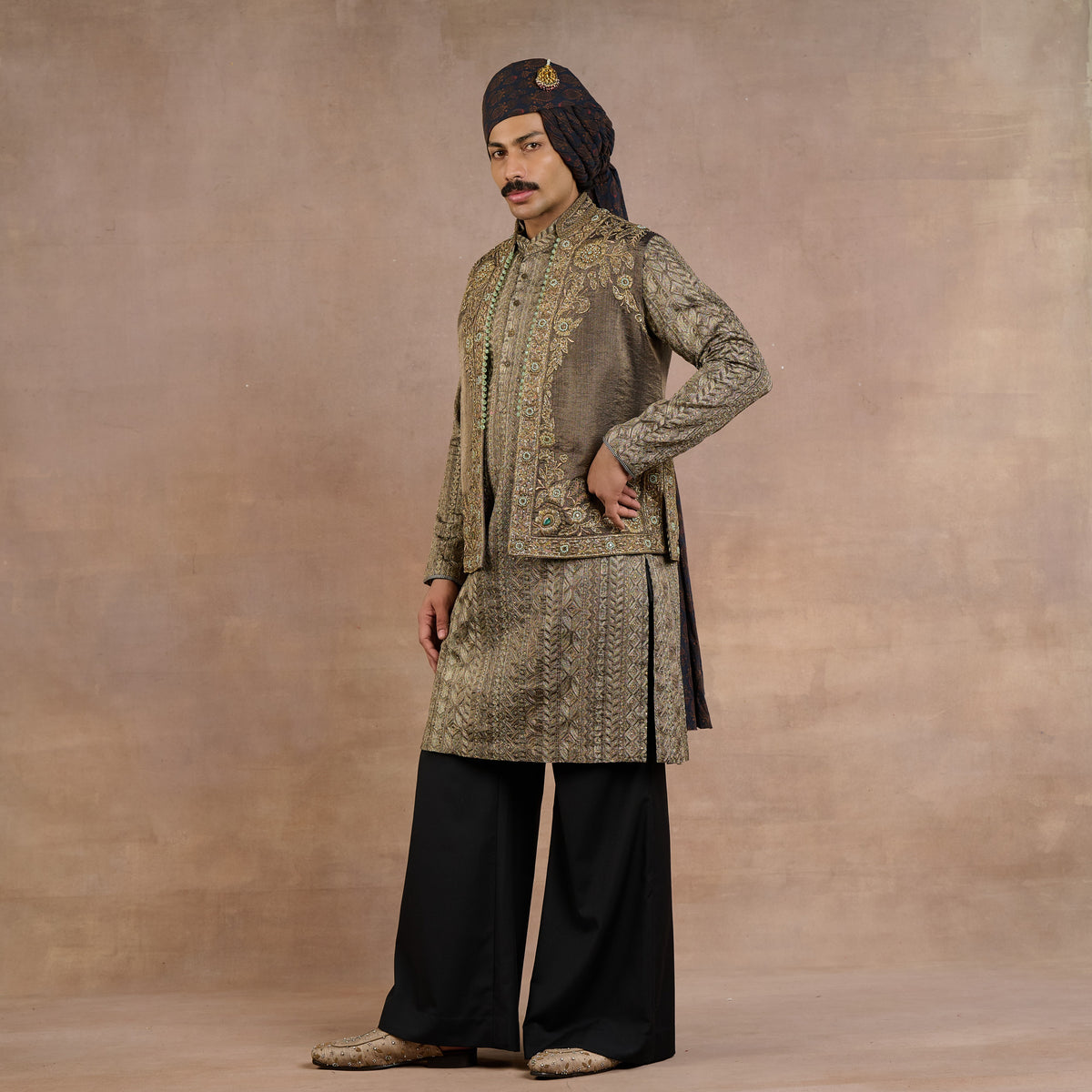 Olive Grey Nehru jacket | Siddi