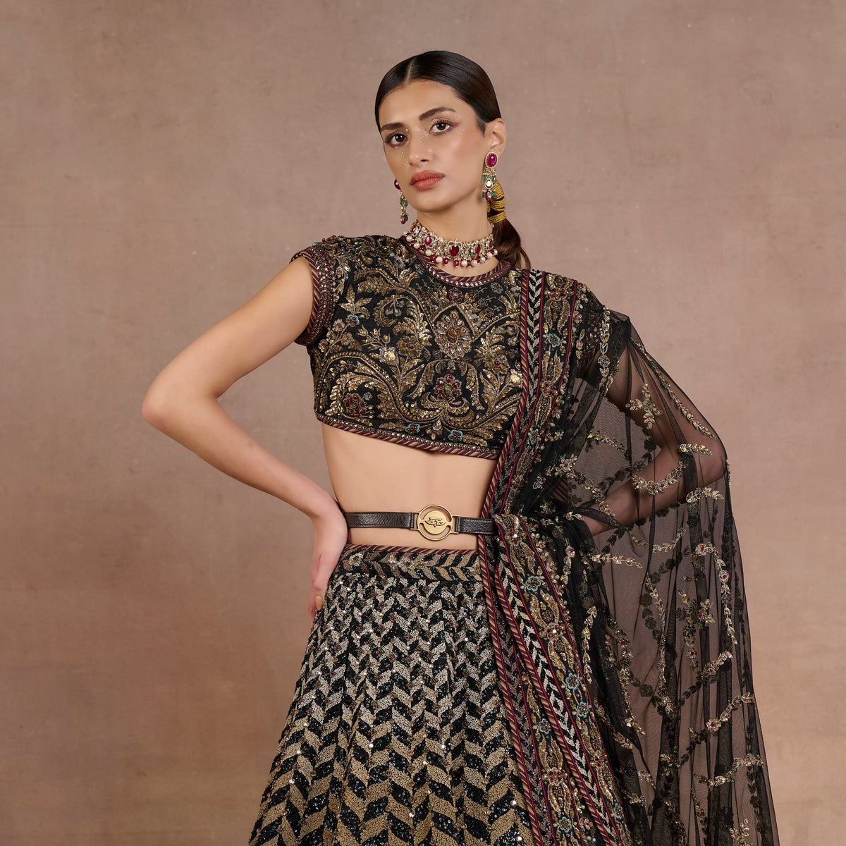 Noir Chevron Lehenga Set | Siddi