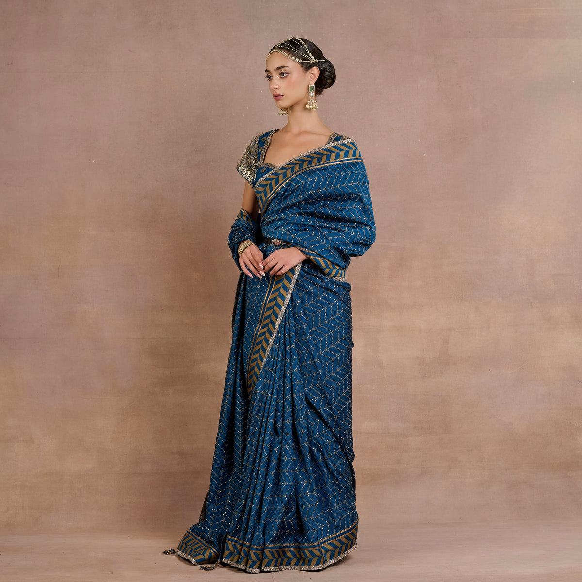 Cobalt Blue Chevron Saree Set | Siddi