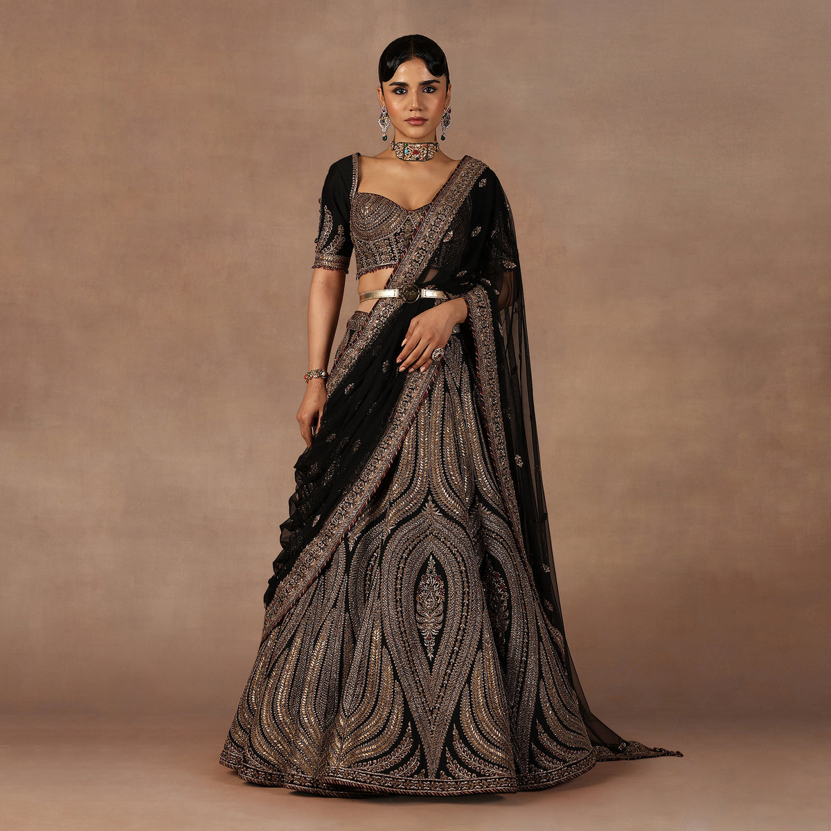 Black Metallic Lehenga Set