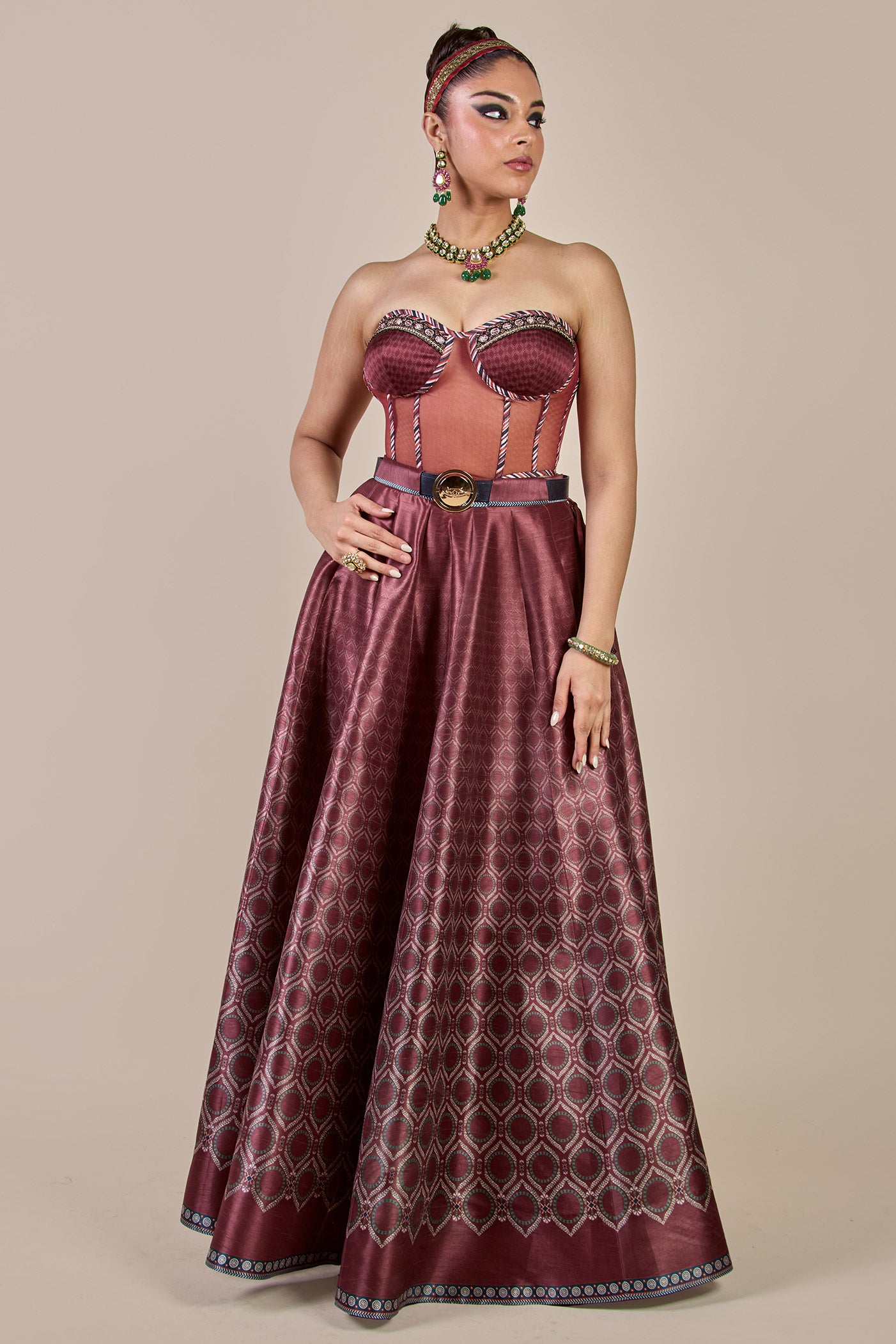 Vintage Maroon Corset Skirt Set | PANJ