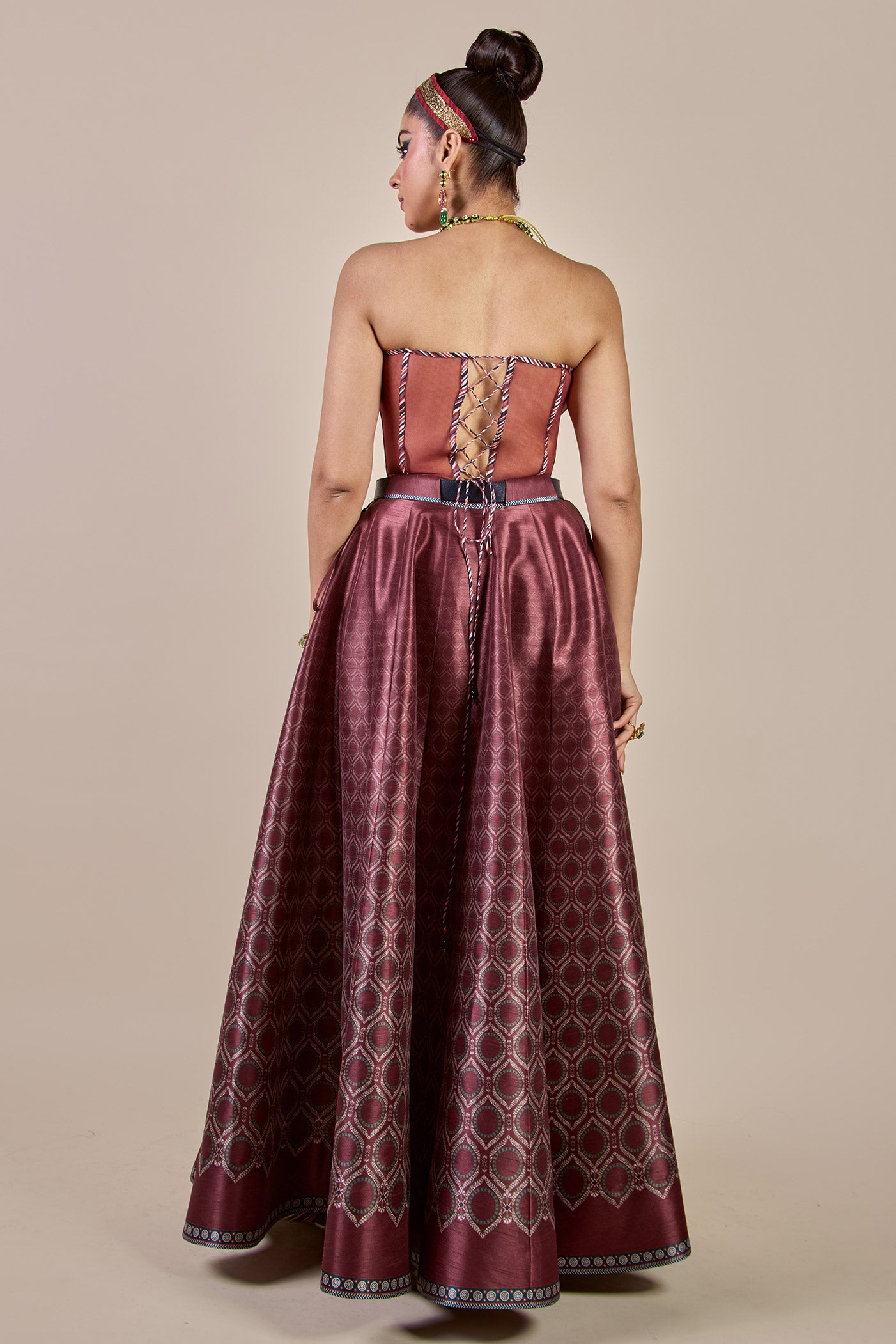 Vintage Maroon Corset Skirt Set | PANJ