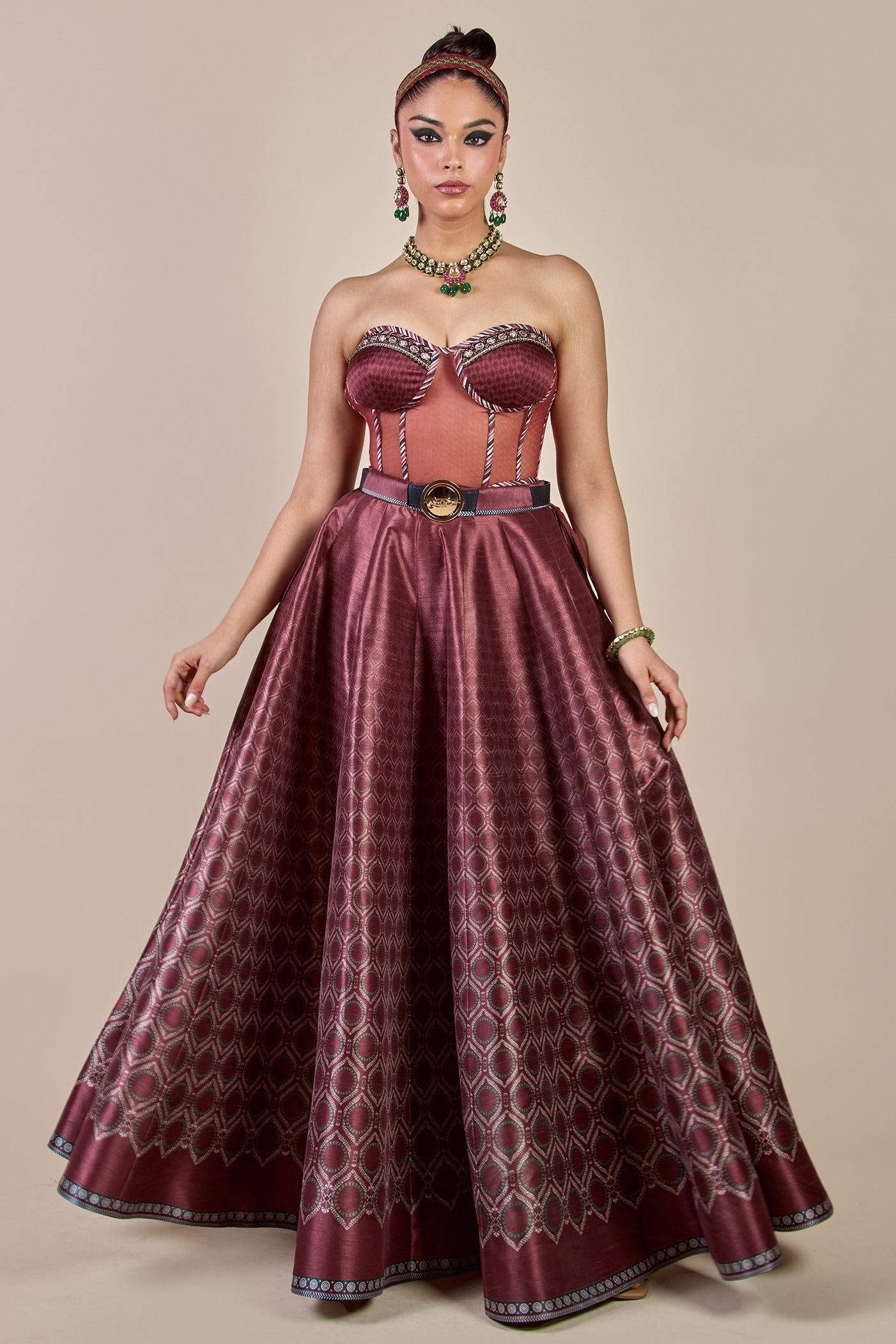 Vintage Maroon Corset Skirt Set | PANJ