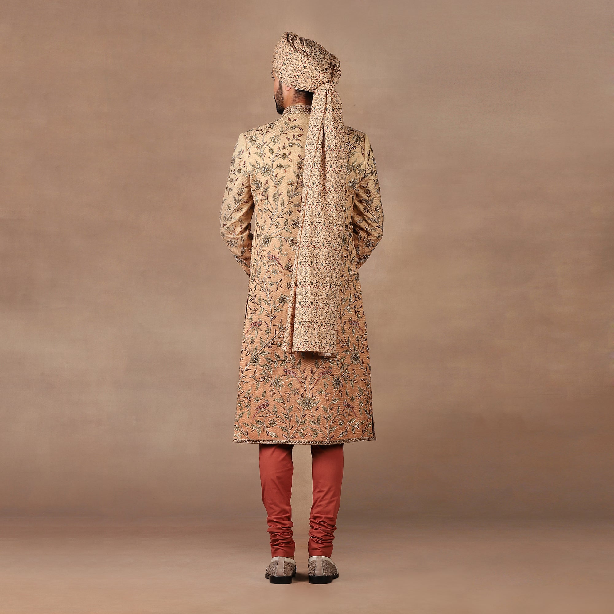 Crème Ivory - Rust Ombre Sherwani Set | MURAQQA