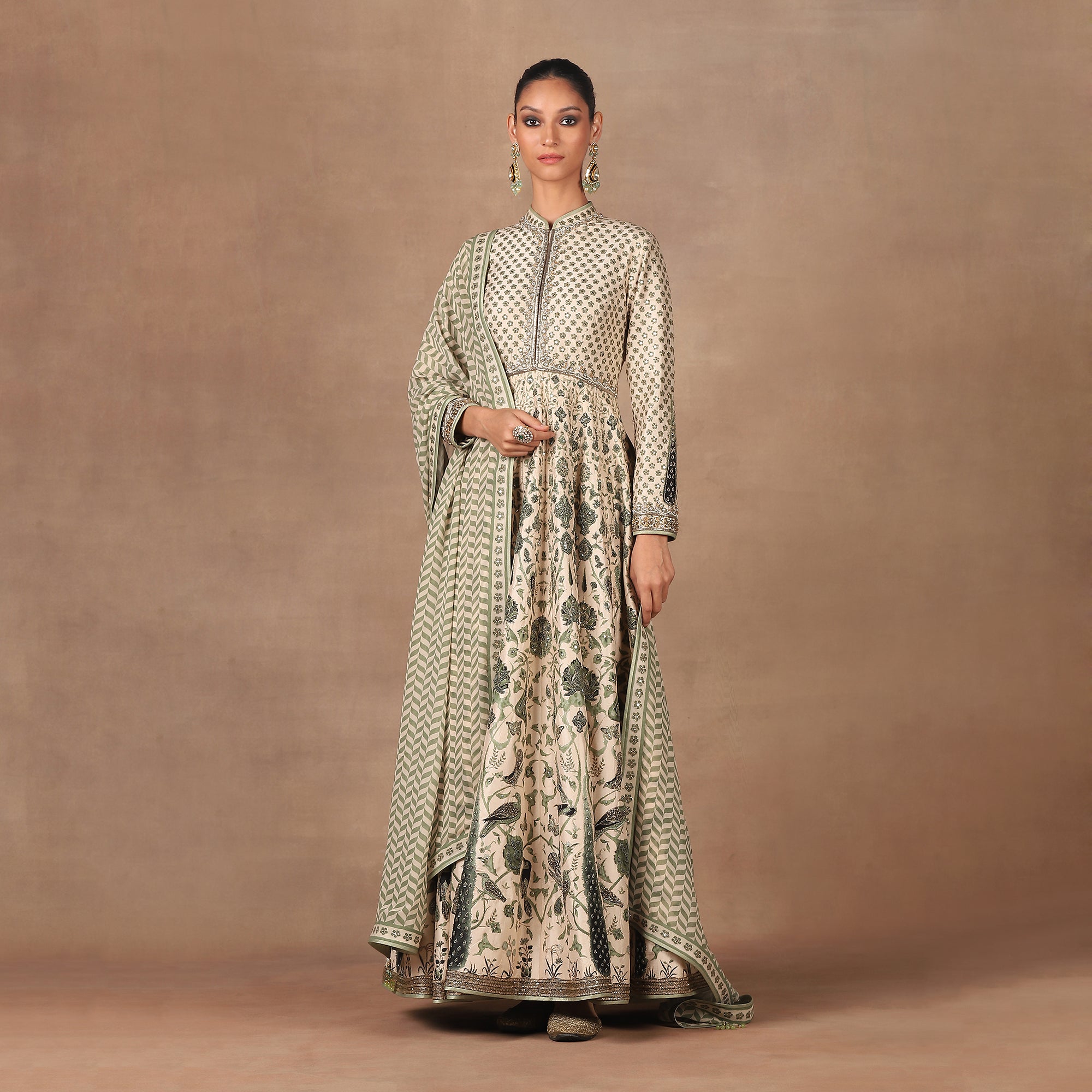Green - Ivory Anarkali Set | MURAQQA
