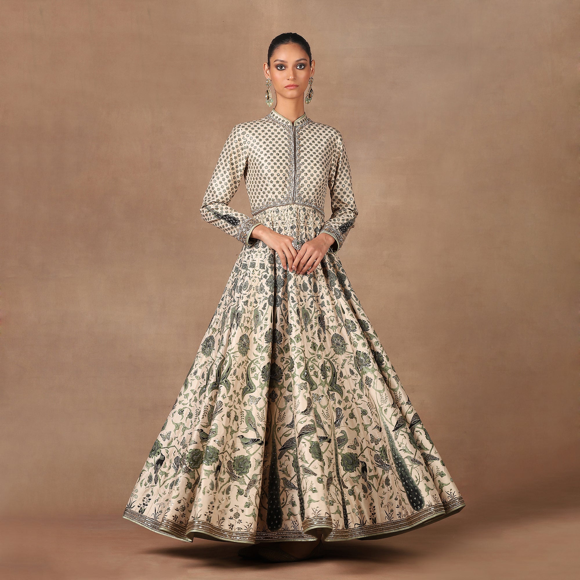 Green - Ivory Anarkali Set | MURAQQA
