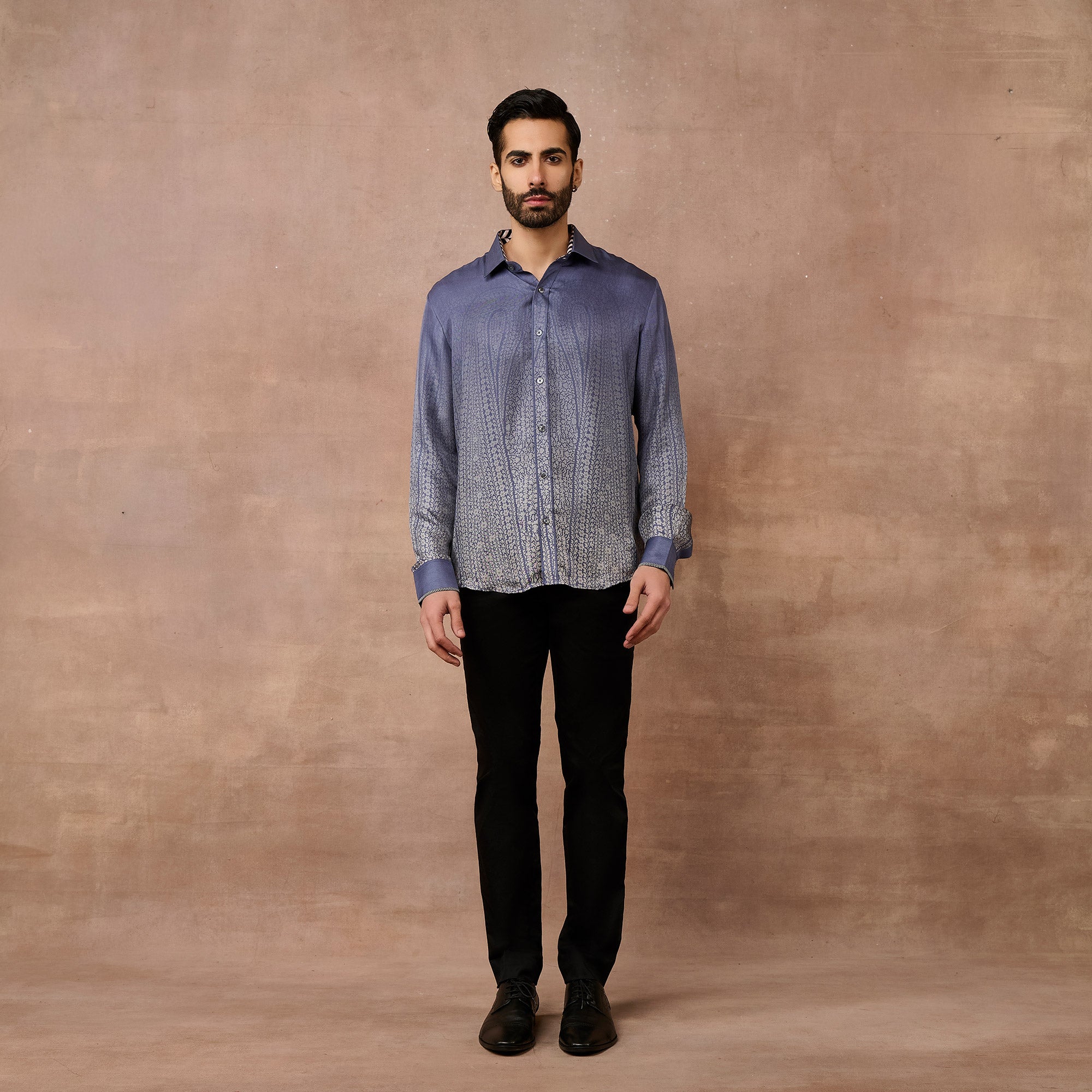 Cobalt Blue Ombre Jamawar Shirt | EAST