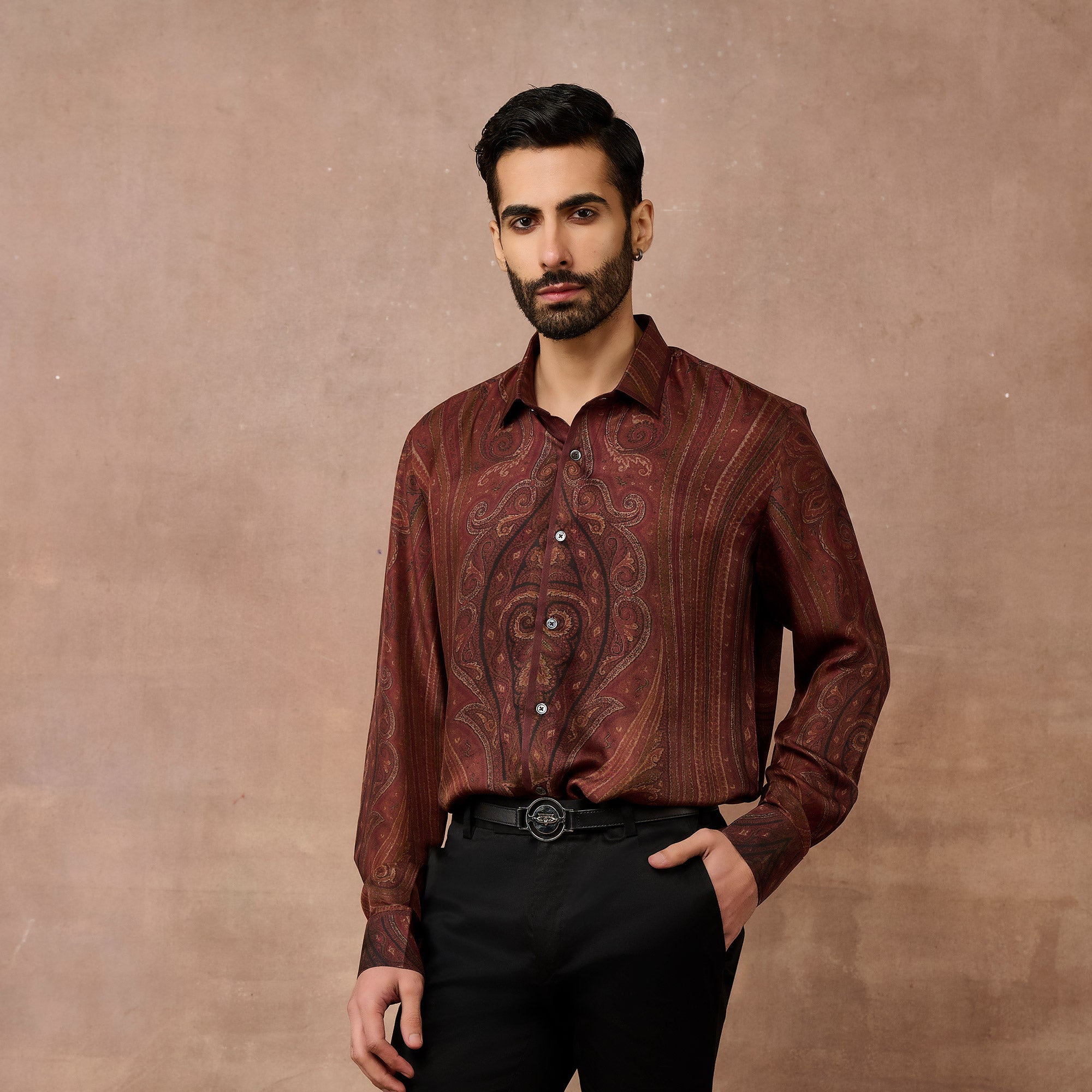 Burgundy Jamawar Shirt | EAST
