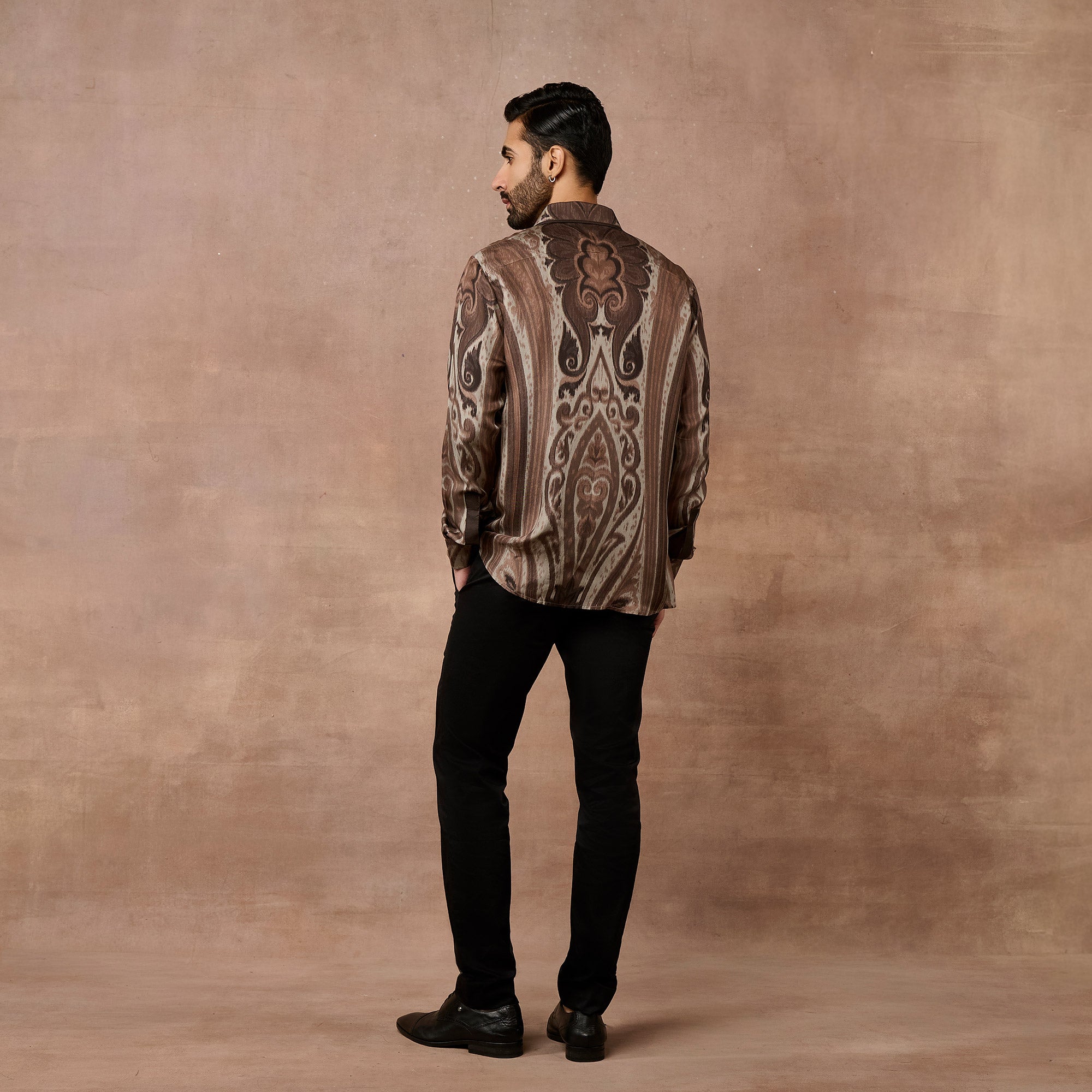 Umber Brown - Grey Jamawar Shirt | EAST