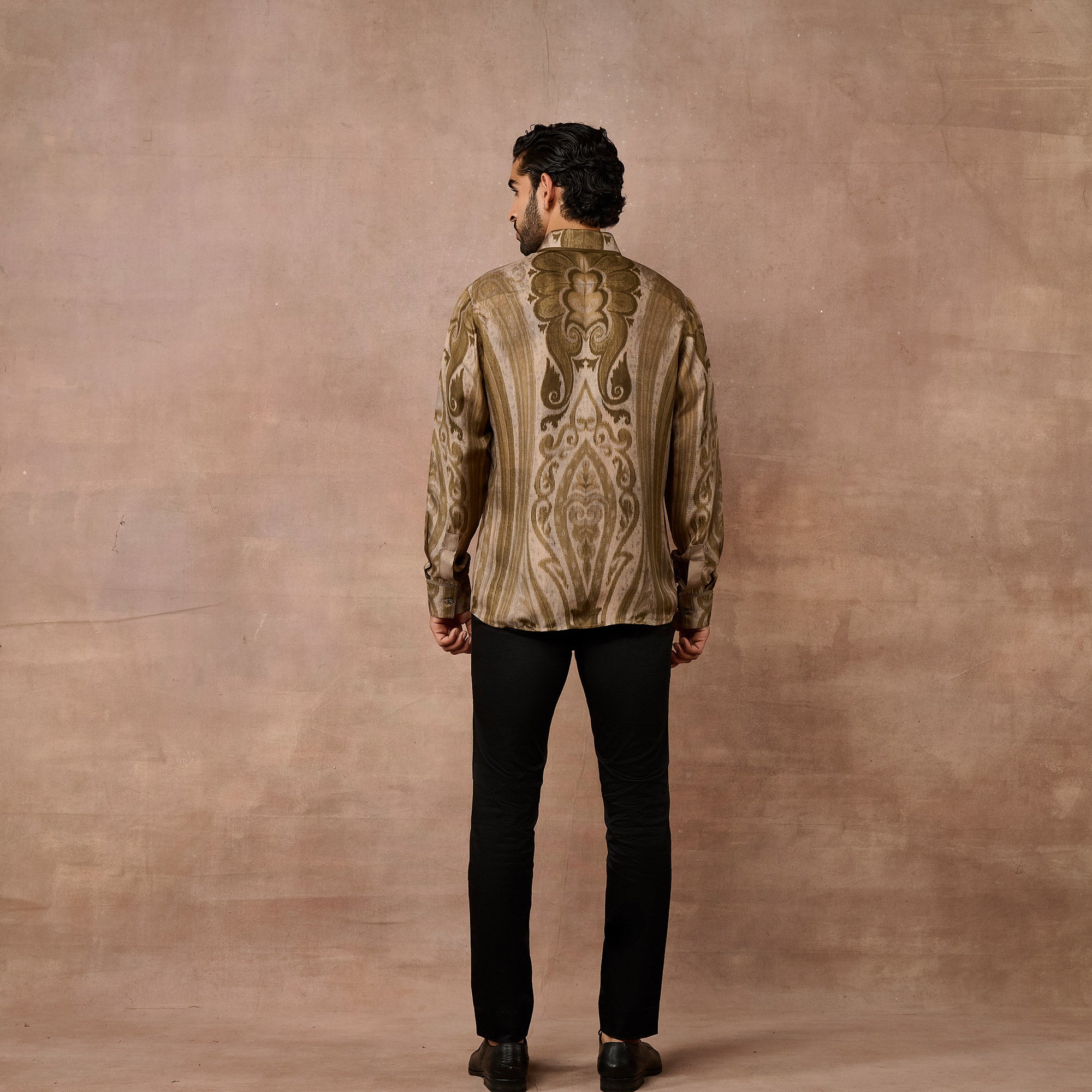 Olive Green - Grey Jamawar Shirt | EAST