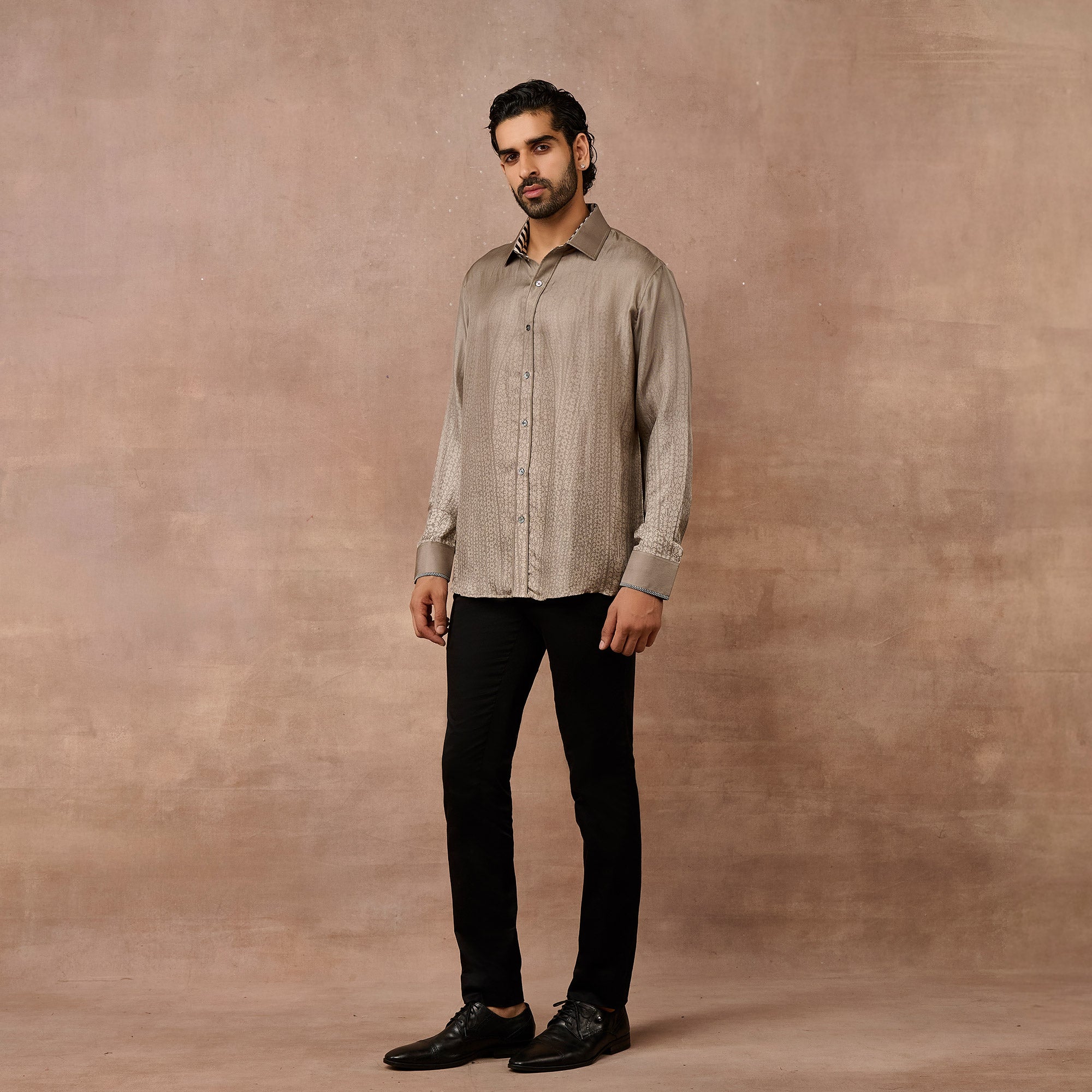 Warm Grey Ombre Jamawar Shirt | EAST