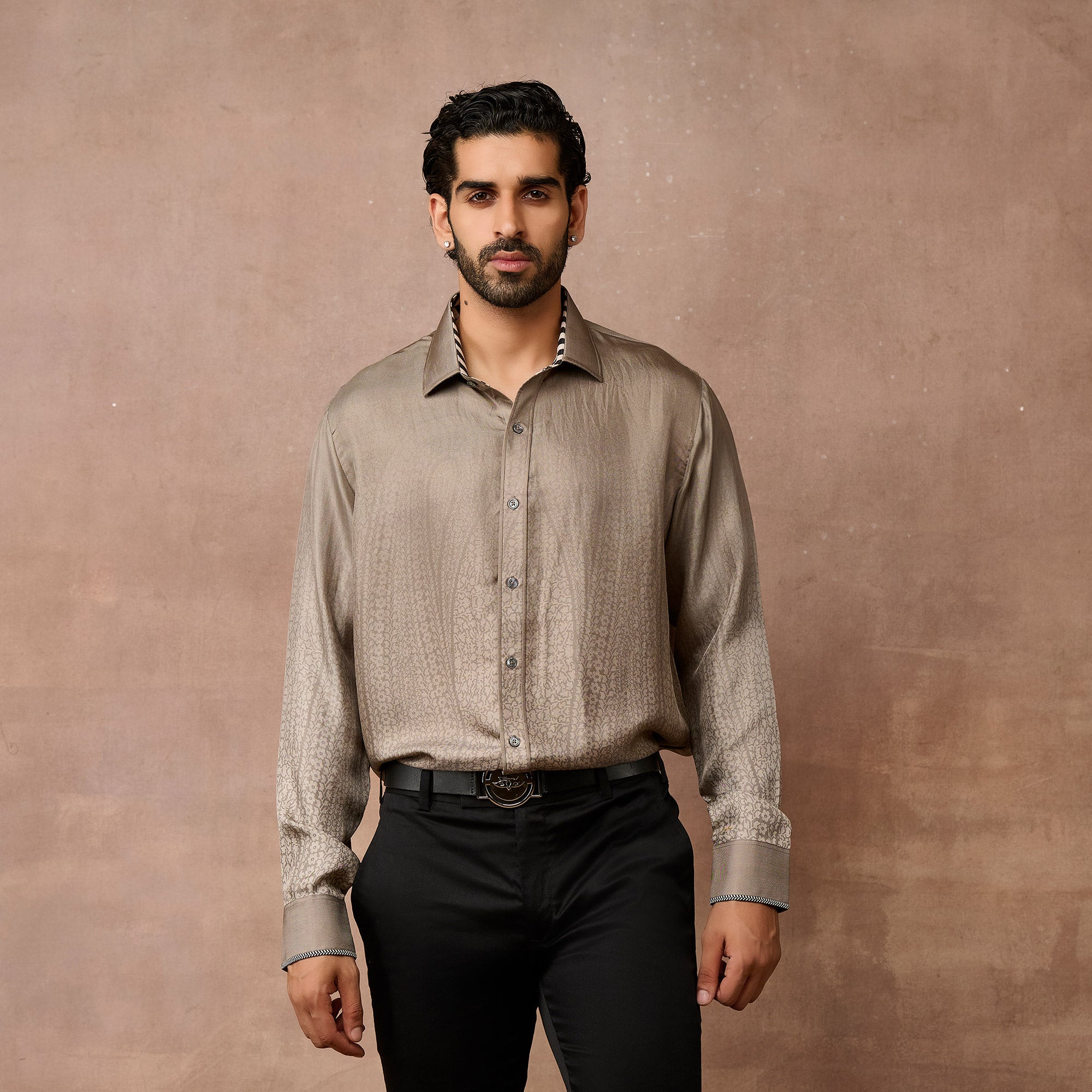 Warm Grey Ombre Jamawar Shirt | EAST