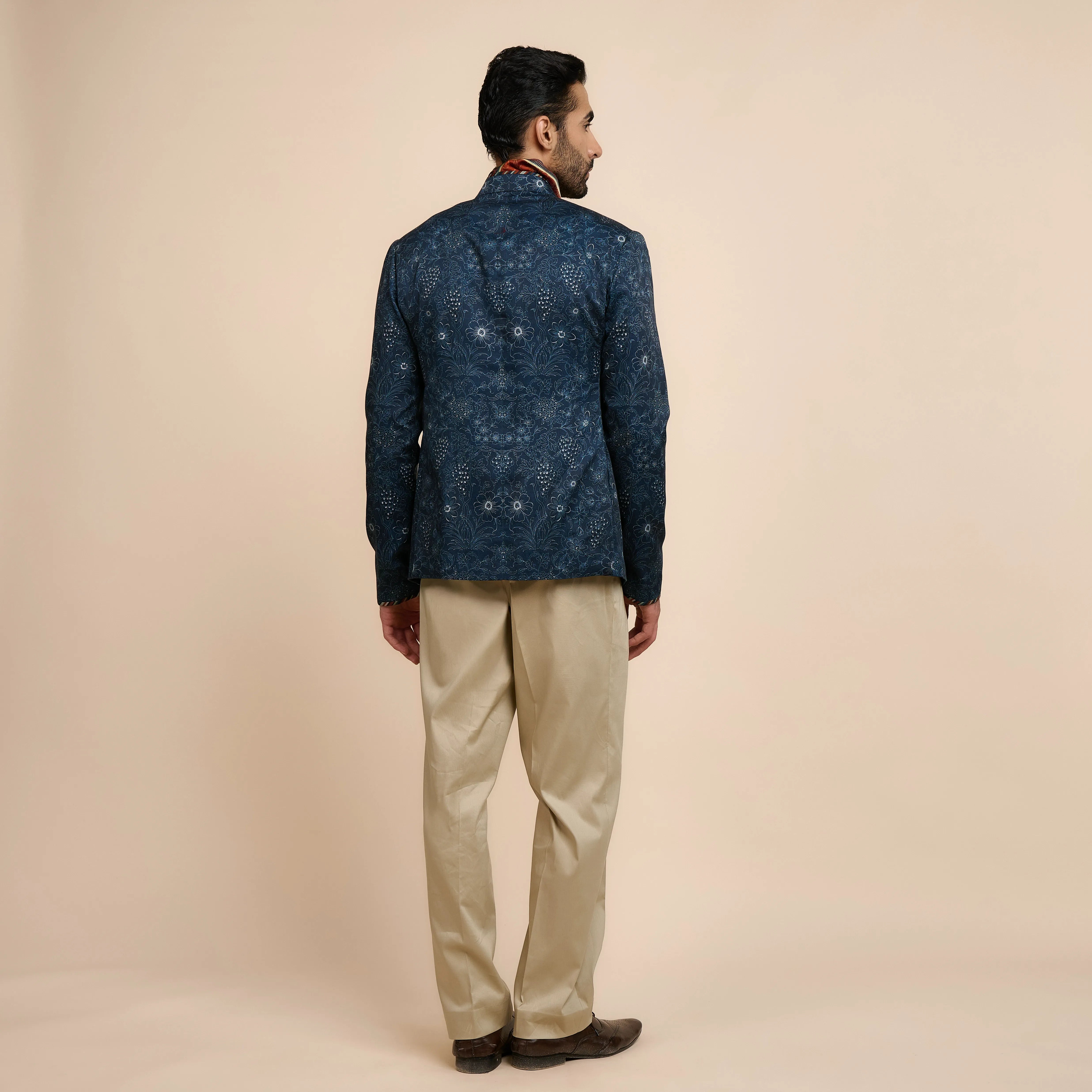Marine Blue Printed Bandhgala | Nau