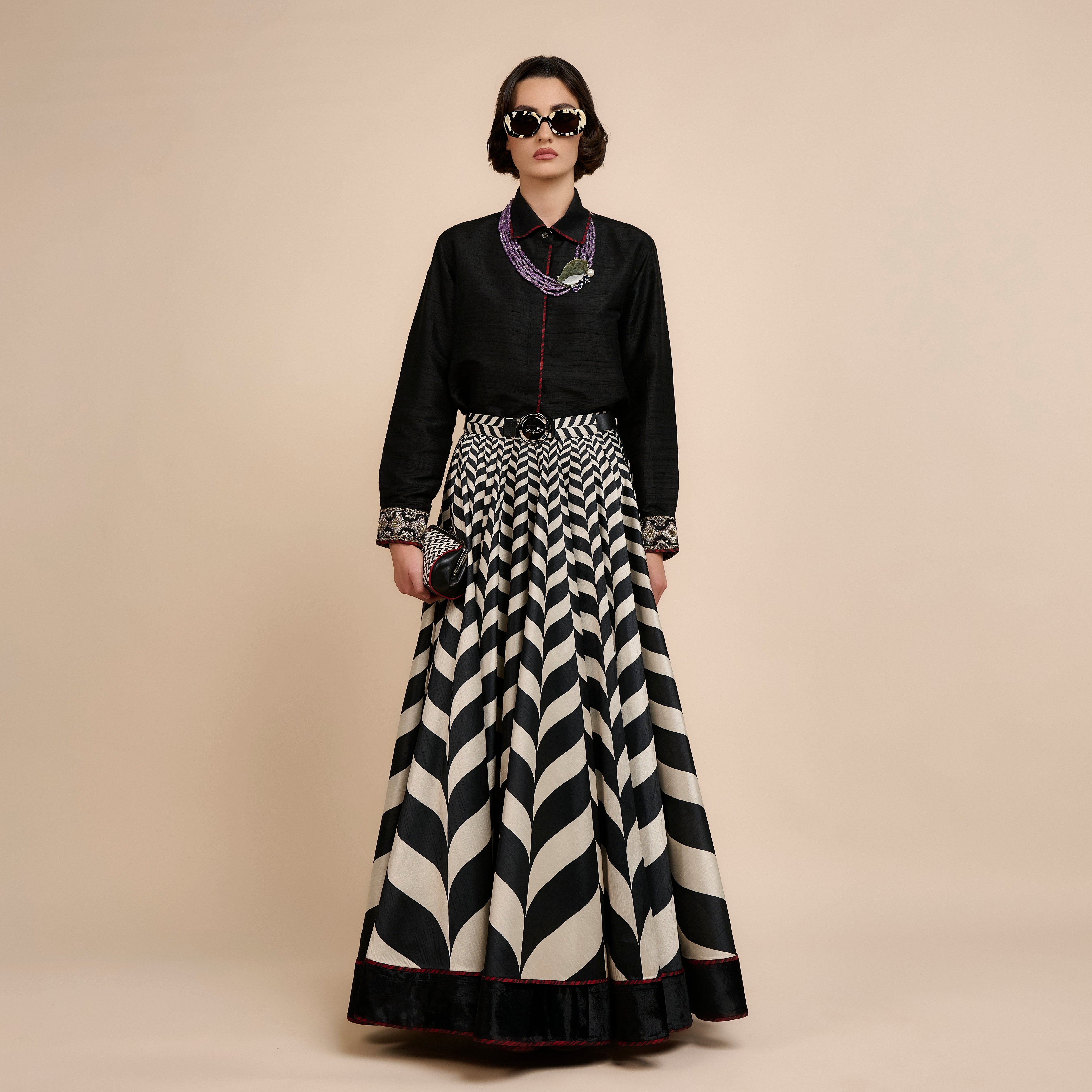 Noir Chevron Skirt Set | Nau