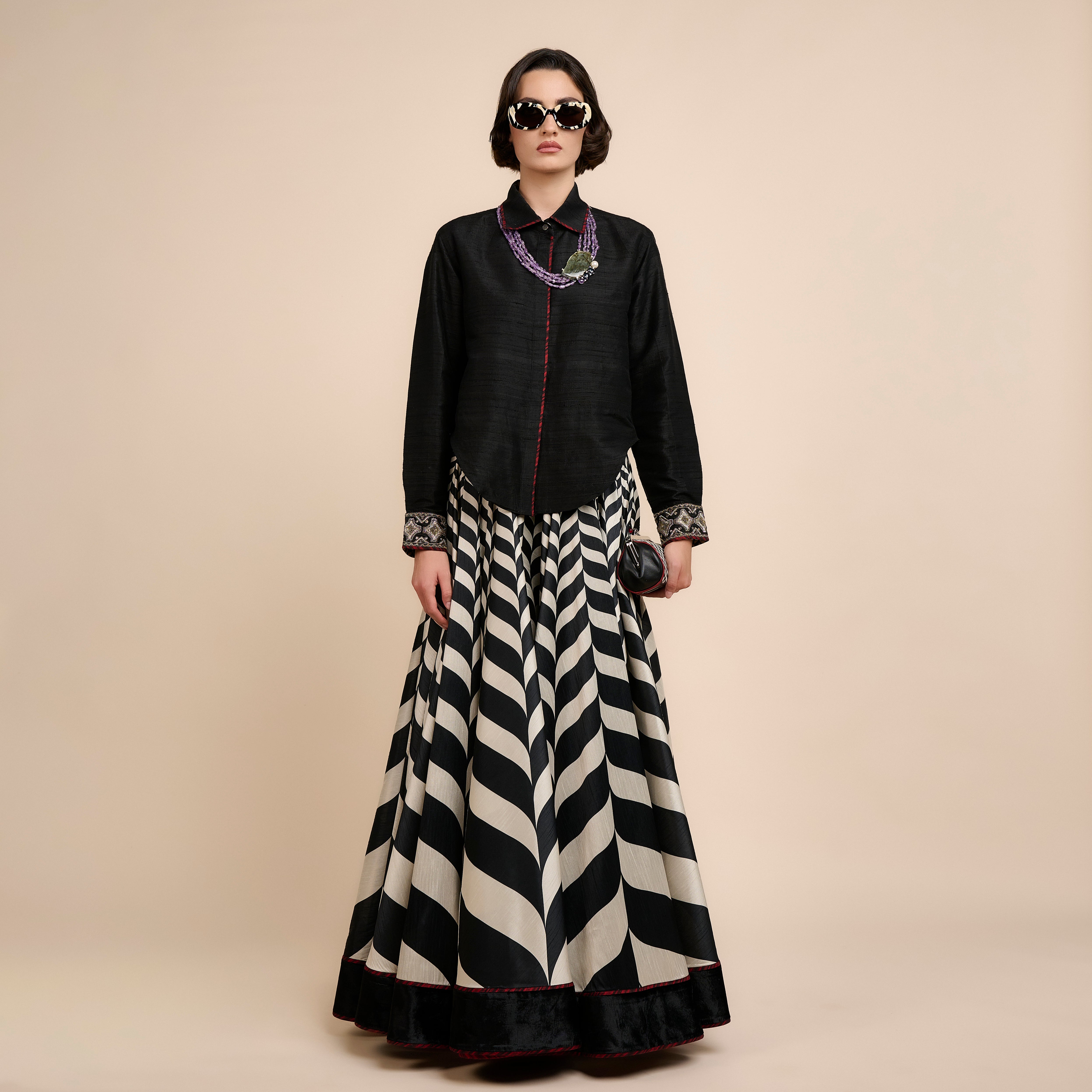 Noir Chevron Skirt Set | Nau