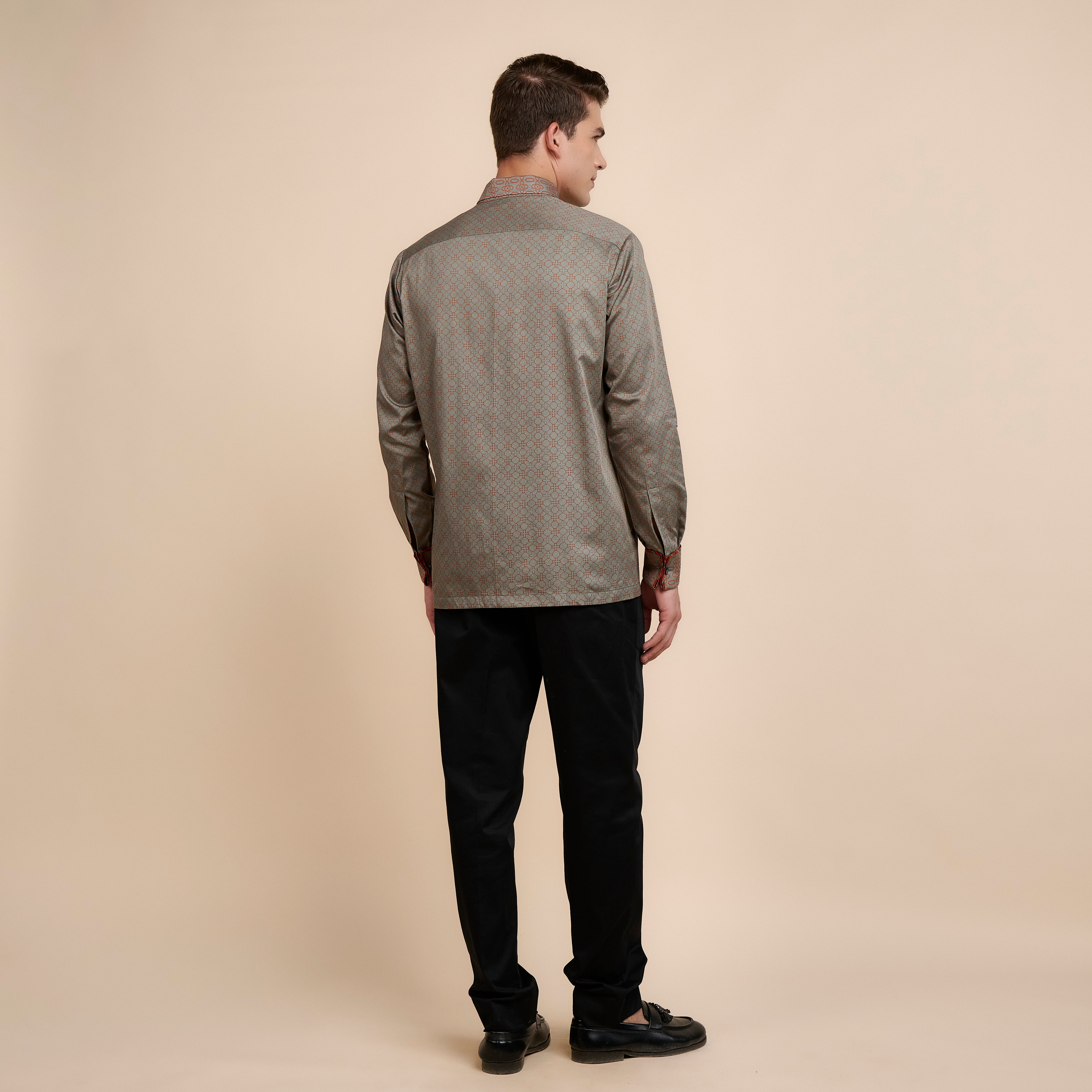 Rust Orange - Grey Printed Shirt