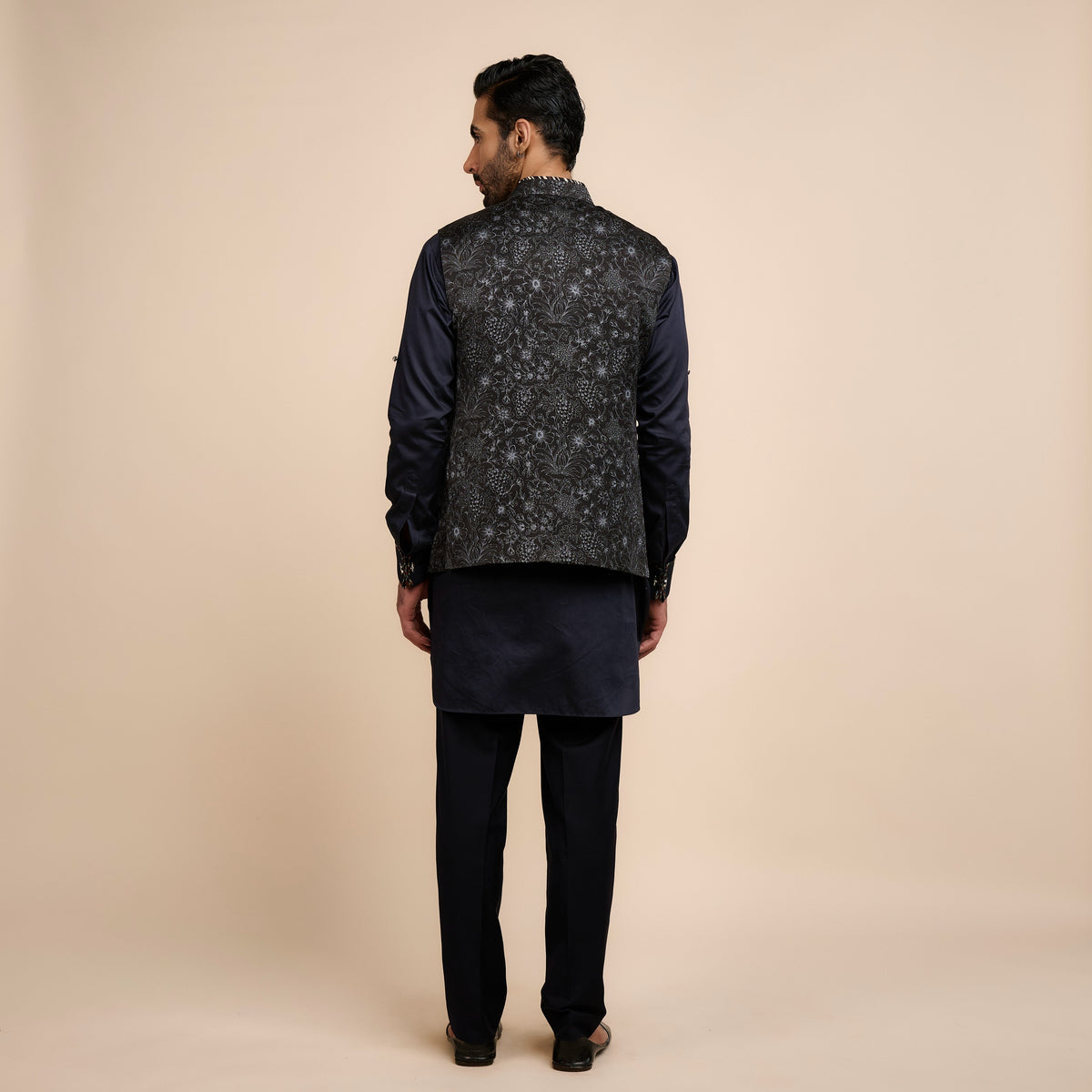 Noir Printed Nehru Jacket | Festive Edit