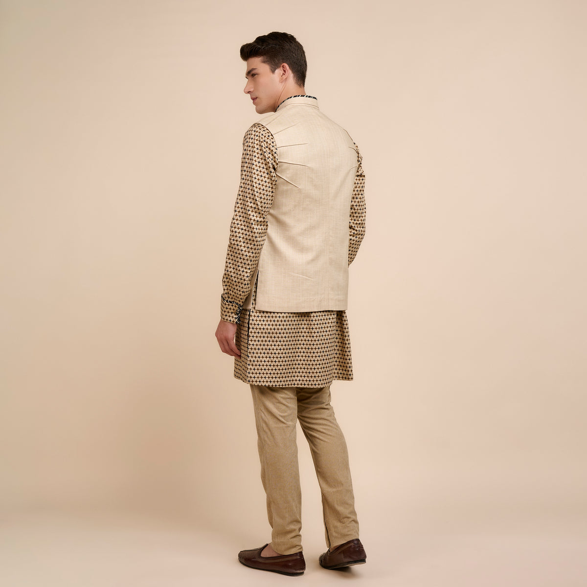 Beige Nehru Jacket | Festive Edit