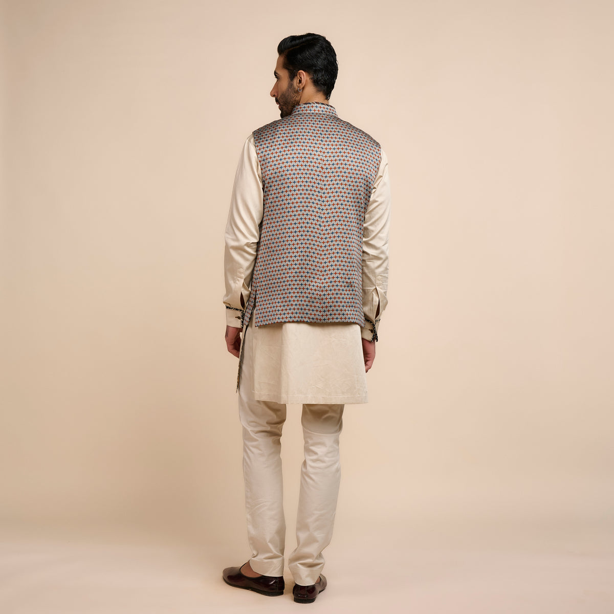 Printed Ivory Nehru Jacket | Festive Edit