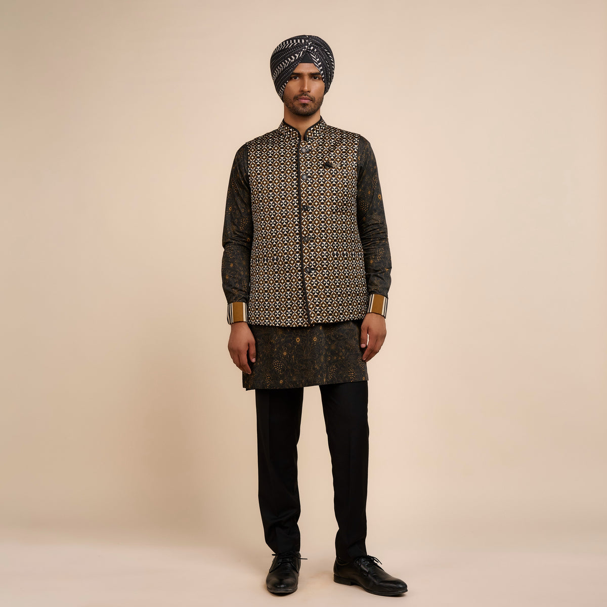Noir Printed Nehru Jacket | Festive Edit
