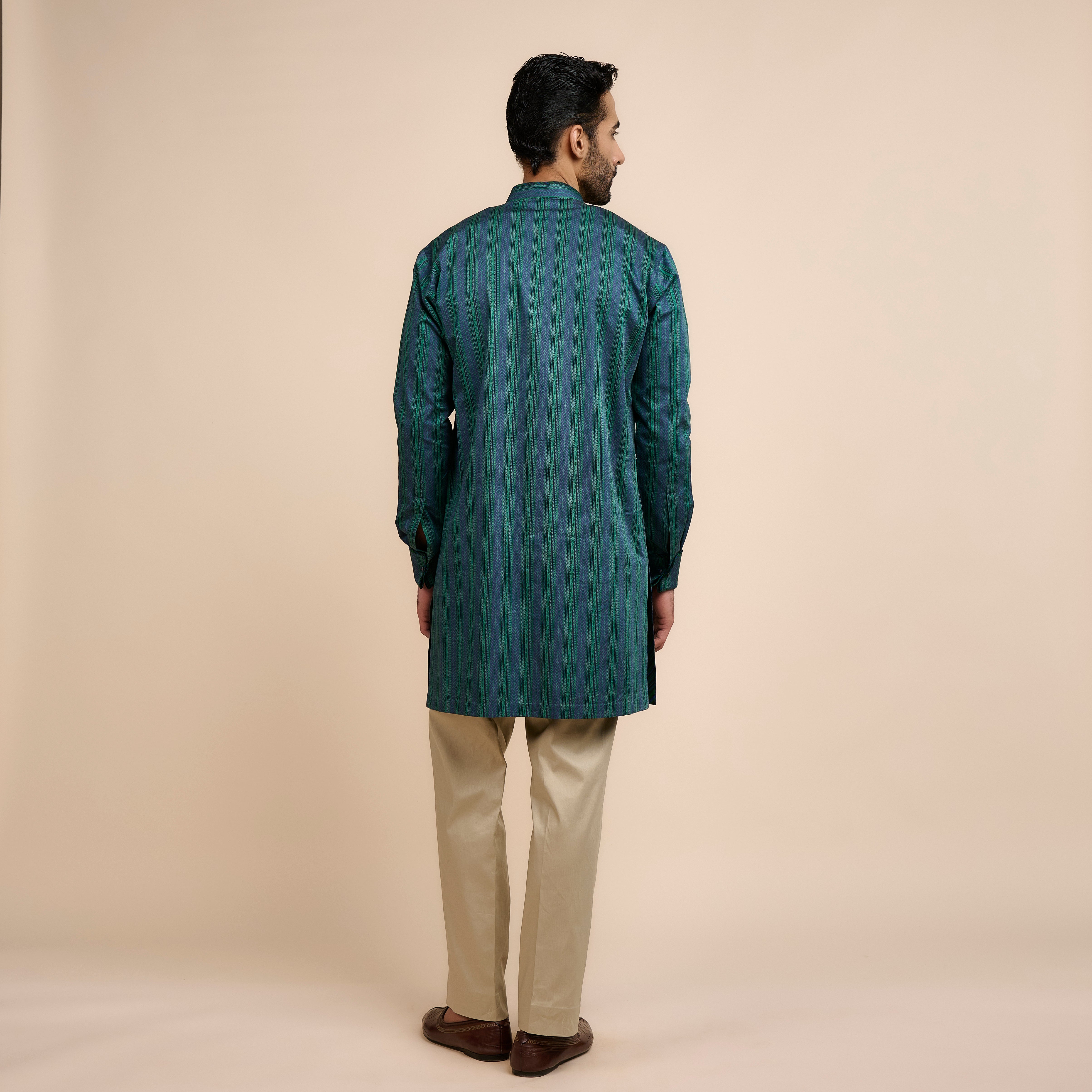 Teal Blue Striped Kurta | Nau